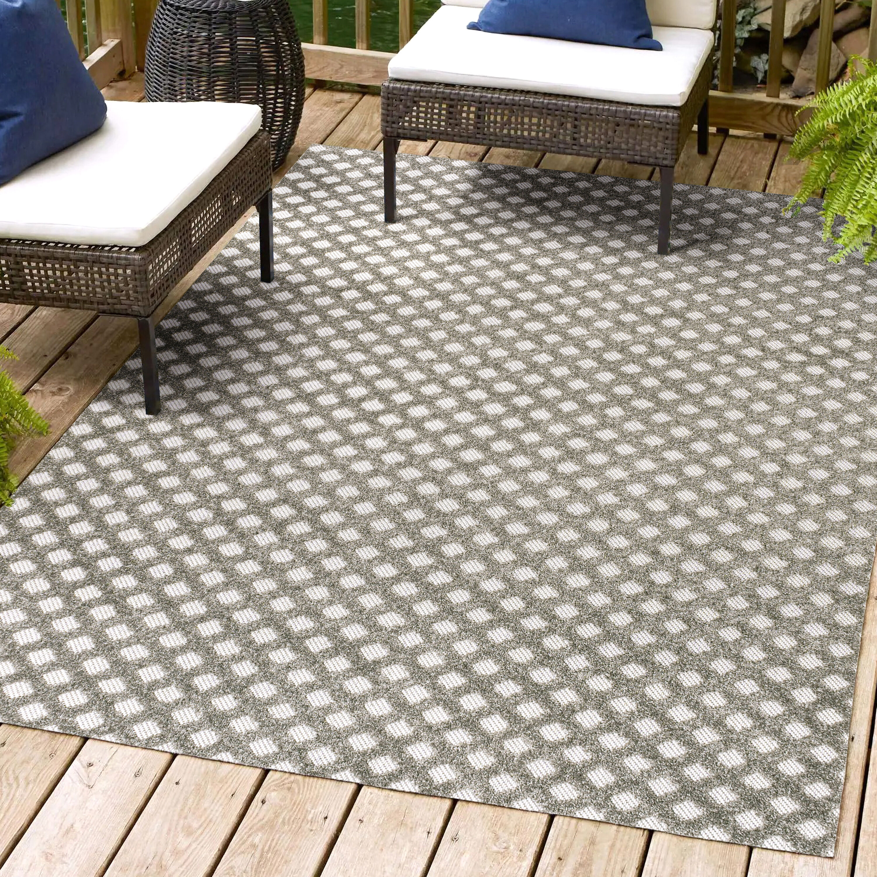 JONATHAN  Y SBH101C-8 South Beach Rabat High-Low Mini-Diamond 8 x 10 (ft) Loomed Polypropylene Dark Gray/Ivory Rectangular Indoor/Outdoor Trellis Bohemian/Eclectic Area rug