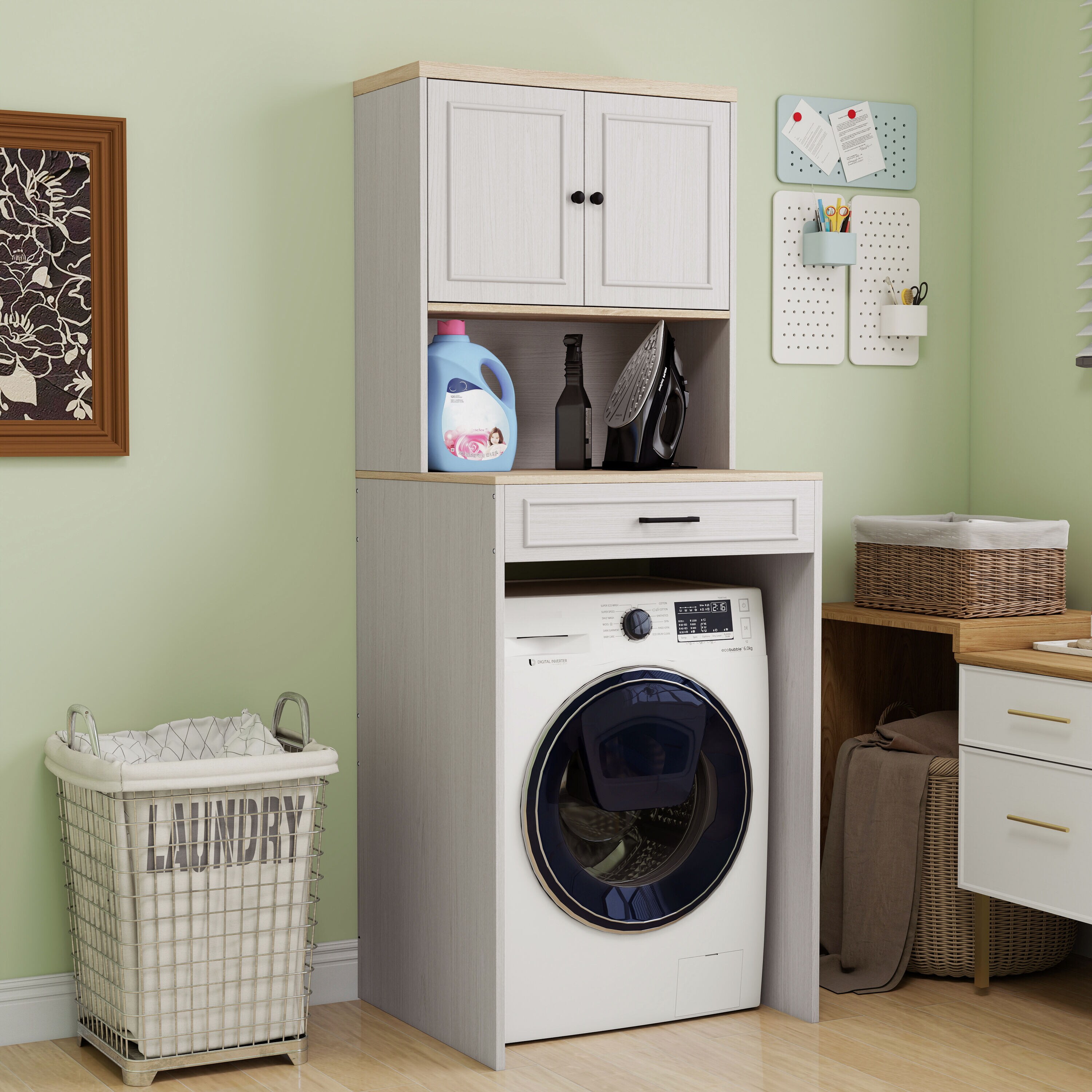 LUXEYARD Over the Washer Dryer and Robot Vacuum Storage Cabinet ...
