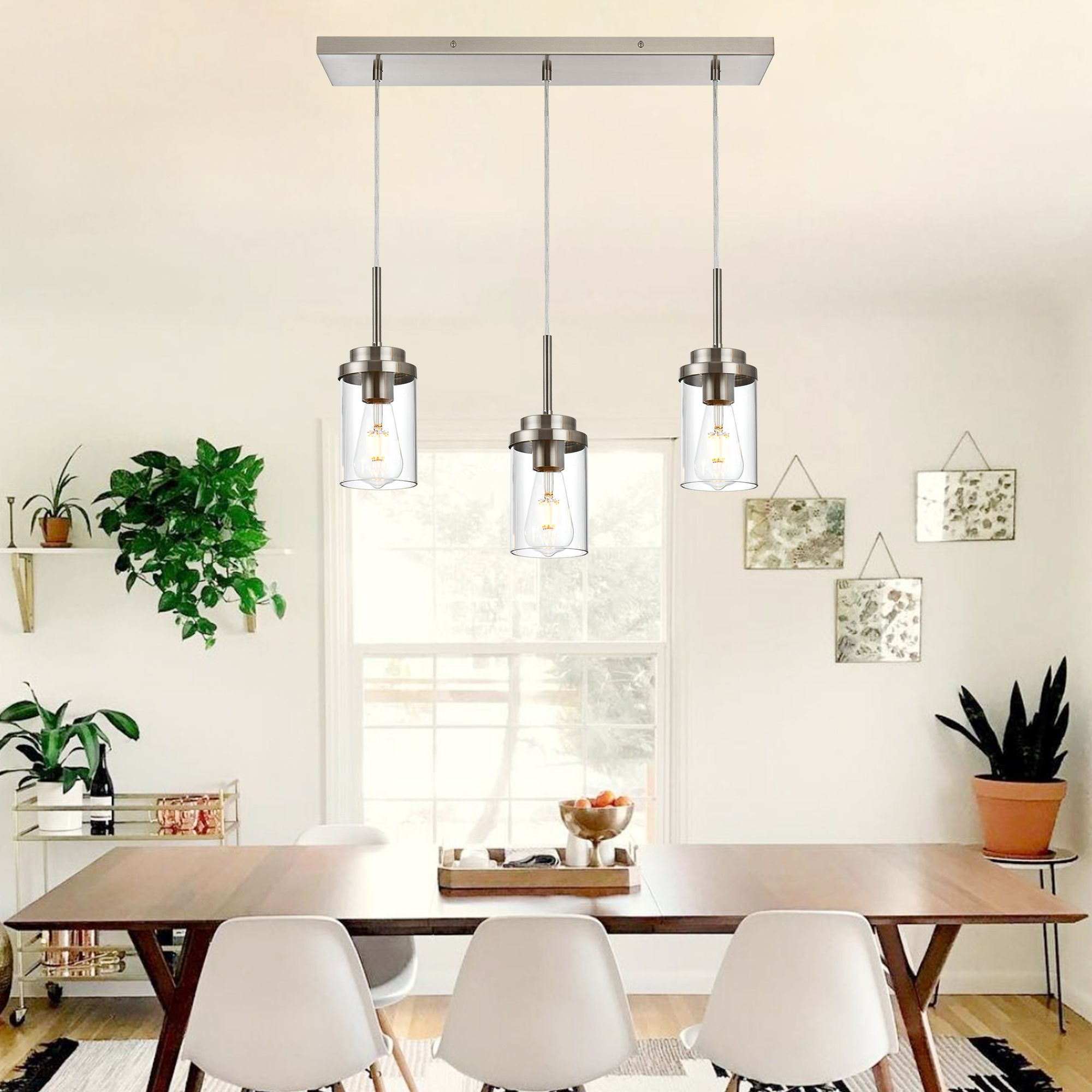 Tenleaf 23.6 Inches Pendant Lighting Over Island with Clear Glass Shade 3 Lights Linear Chandelier Matte Black for Kitchen Dining Room (NO Bulbs) #LIGHT0413-286-1