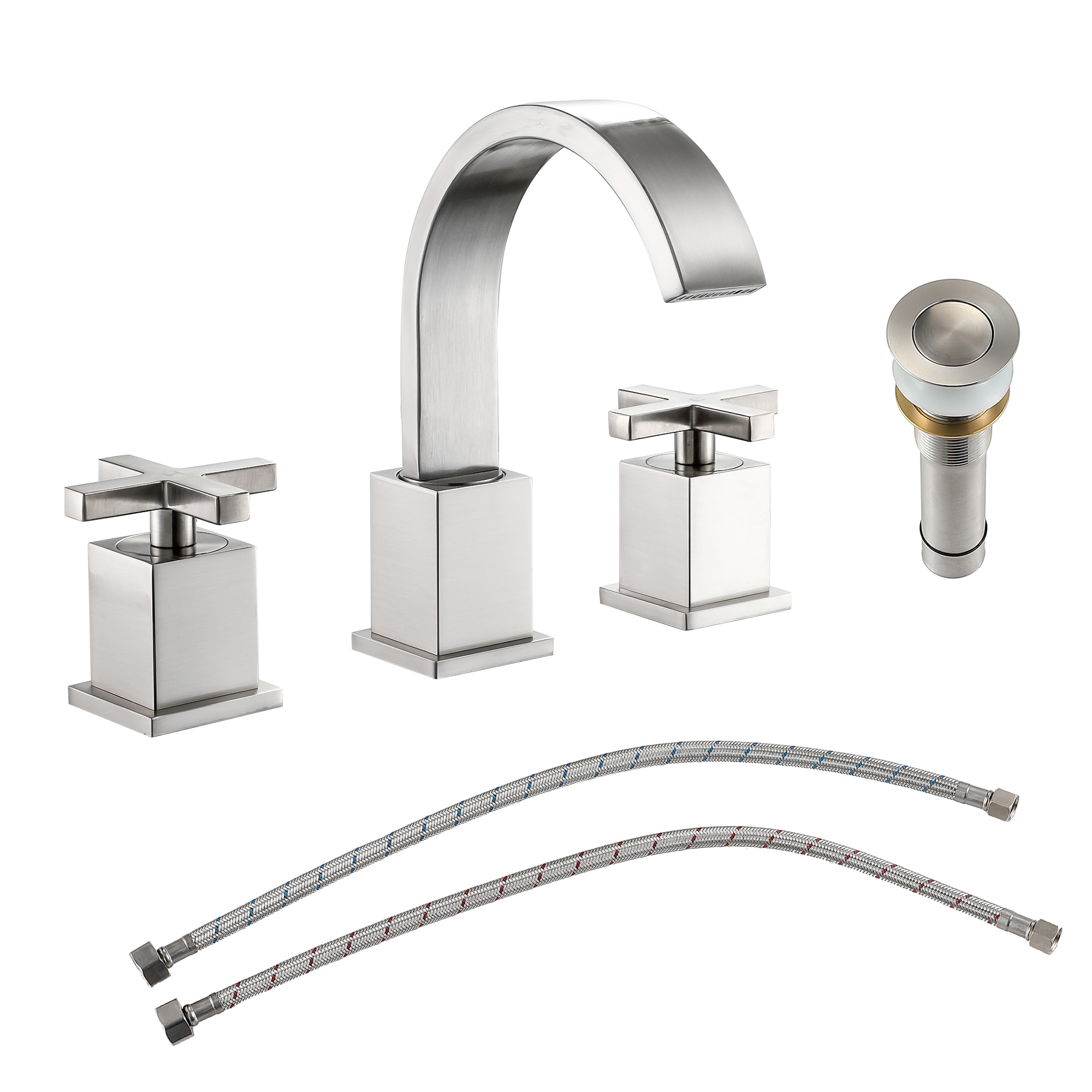 Mondawe MD1520BN Brushed Nickel Widespread 2-handle Low-arc Commercial/Residential Handle Bathroom Sink Faucet with Drain