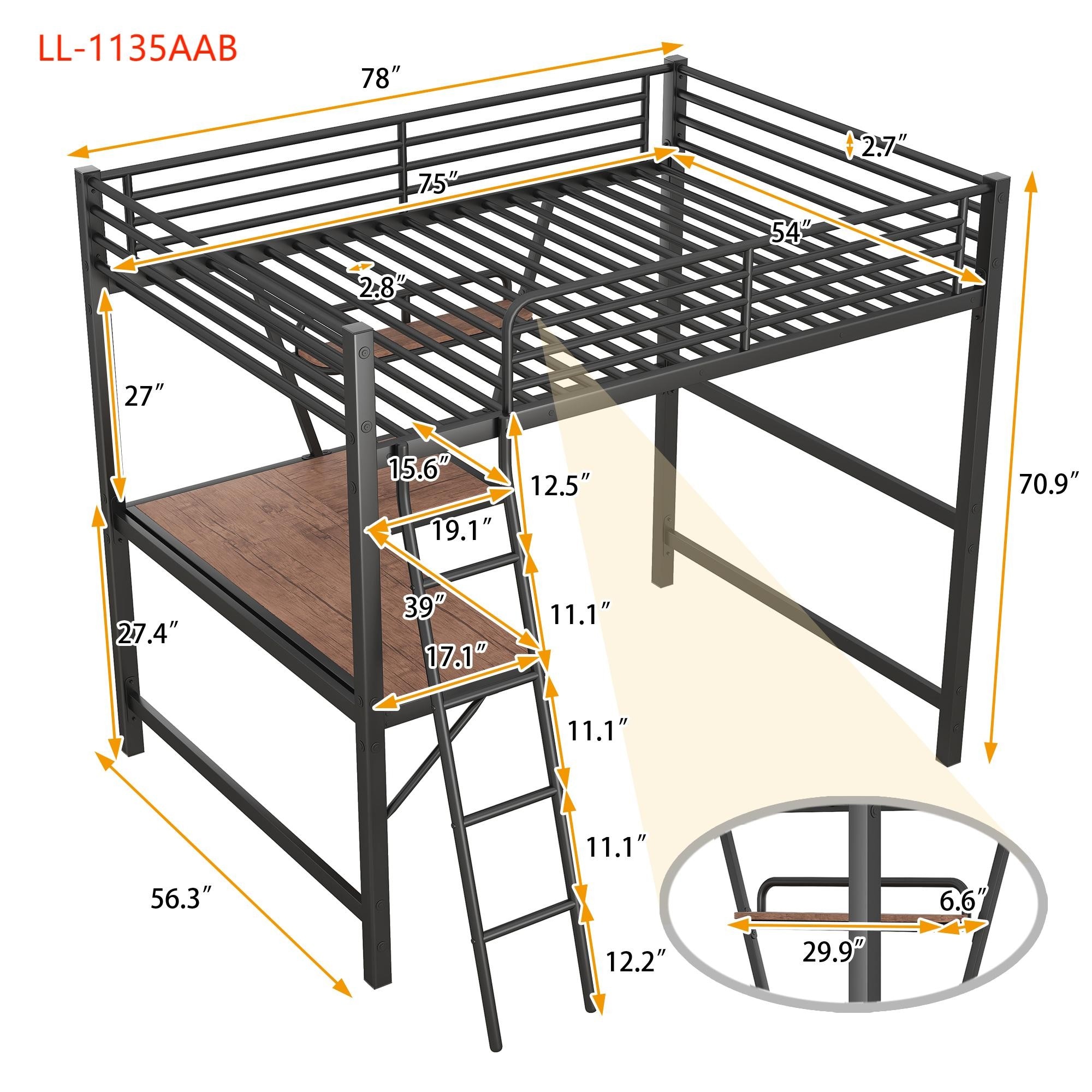 Yiekholo Black Full Loft Bunk Bed in the Bunk Beds department at Lowes.com