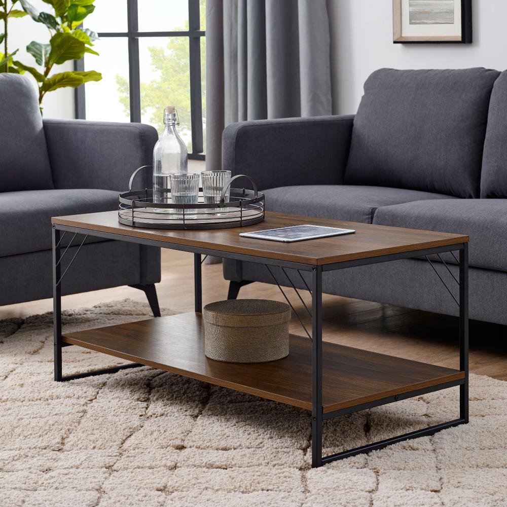 Walker Edison Dark Walnut Industrial Coffee Table with Storage at Lowes.com