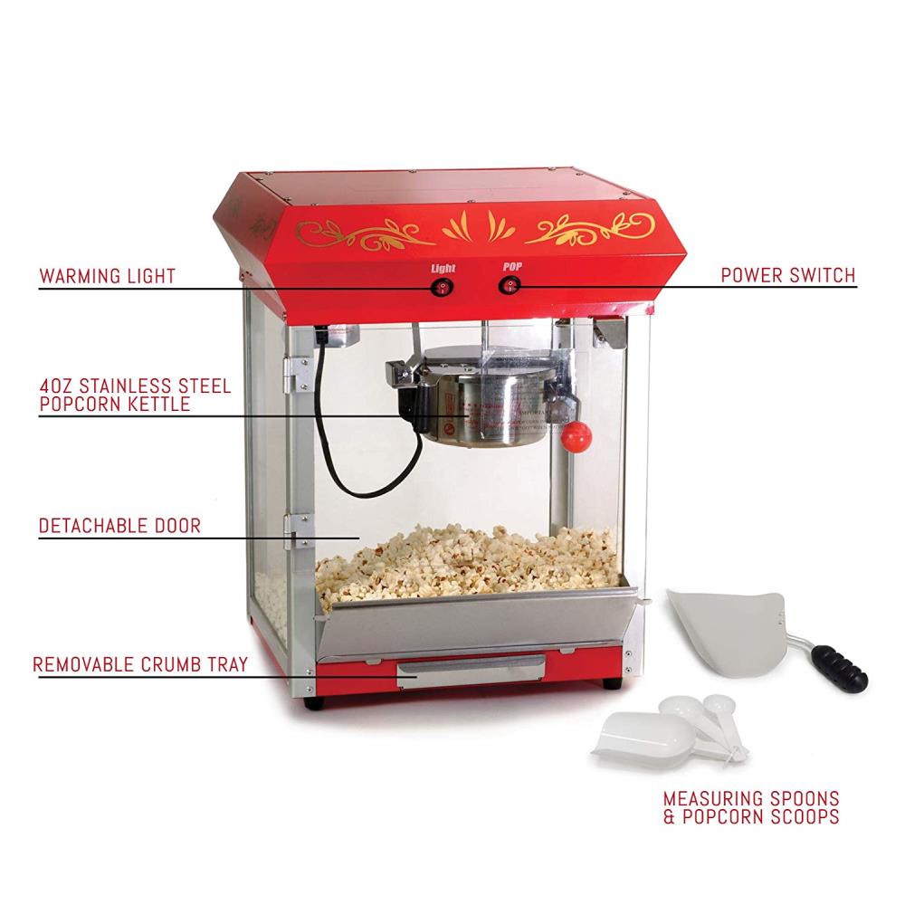 Countertop Movie Night Popcorn Popper Machine-Makes Approx. 3 Gallons Per  Batch- by Superior Popcorn Company- (8 oz., Red)