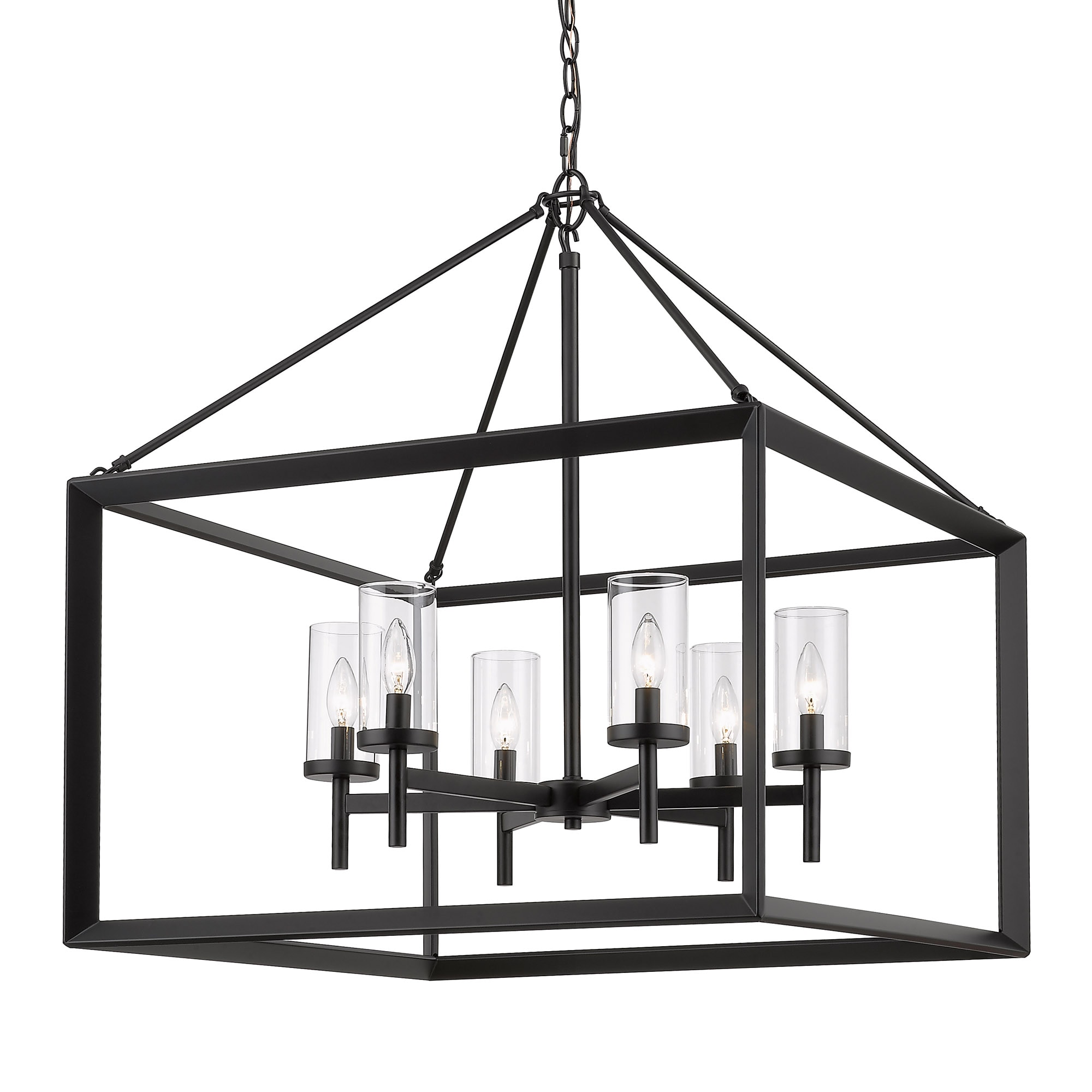 Golden Lighting 2073-6 BLK-CLR Smyth 6 -Light Matte Black Modern/contemporary Cage For Use in Dining Rooms, Kitchens, Living Rooms Chandelier