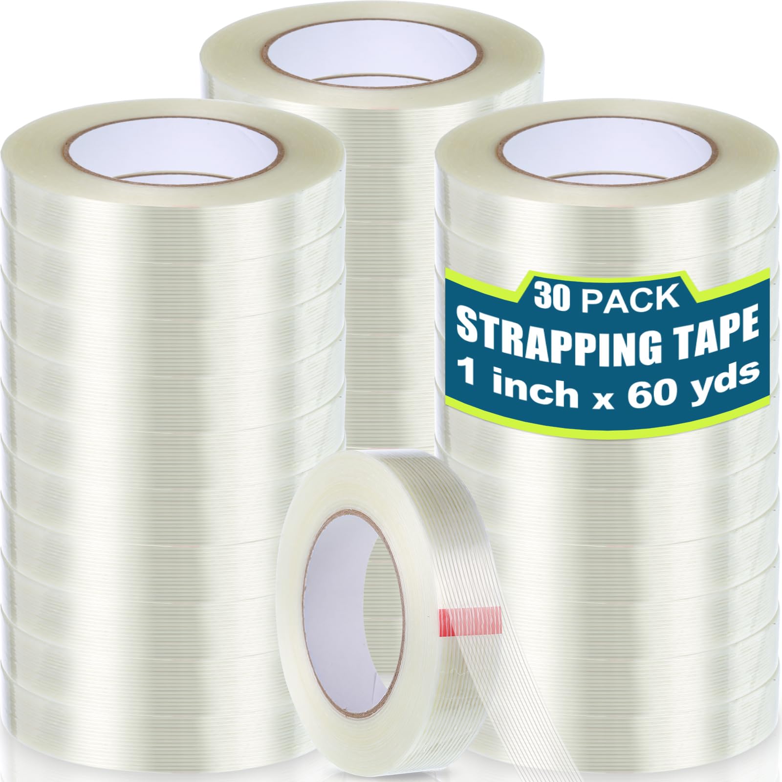 KHKFY  Filament Strapping Tape 1 Inch by 60 Yards Heavy Duty Fiberglass Reinforced Transparent Tape for Packing Shipping and Sealing