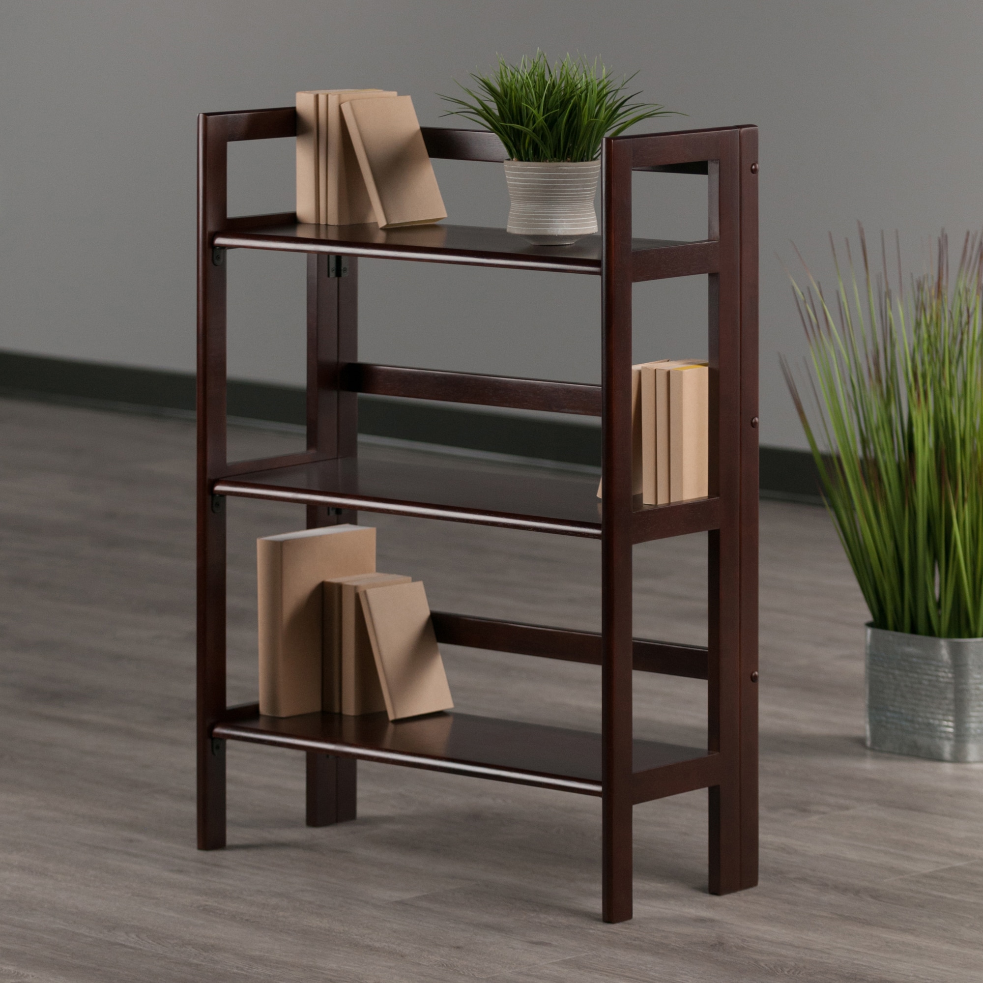 Winsome Wood Terry Walnut Wood 3-Shelf Bookcase (27.8-in W x 38.54-in H x  11.5-in D) in the Bookcases department at