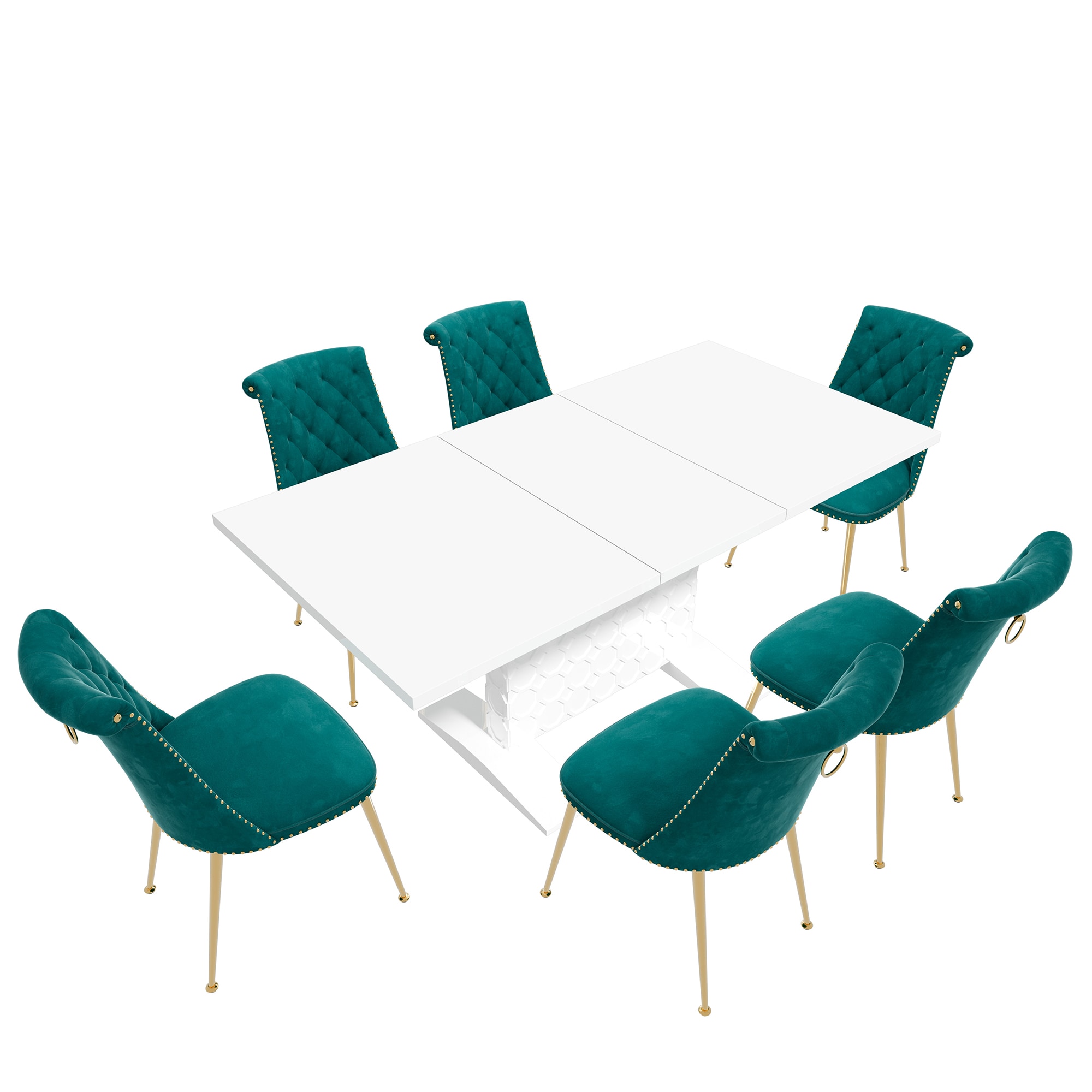 Clihome CL-ST1WH703GN Green Chair/White Table Contemporary/Modern Dining Room Set with Rectangular Table ( Seats 6 )