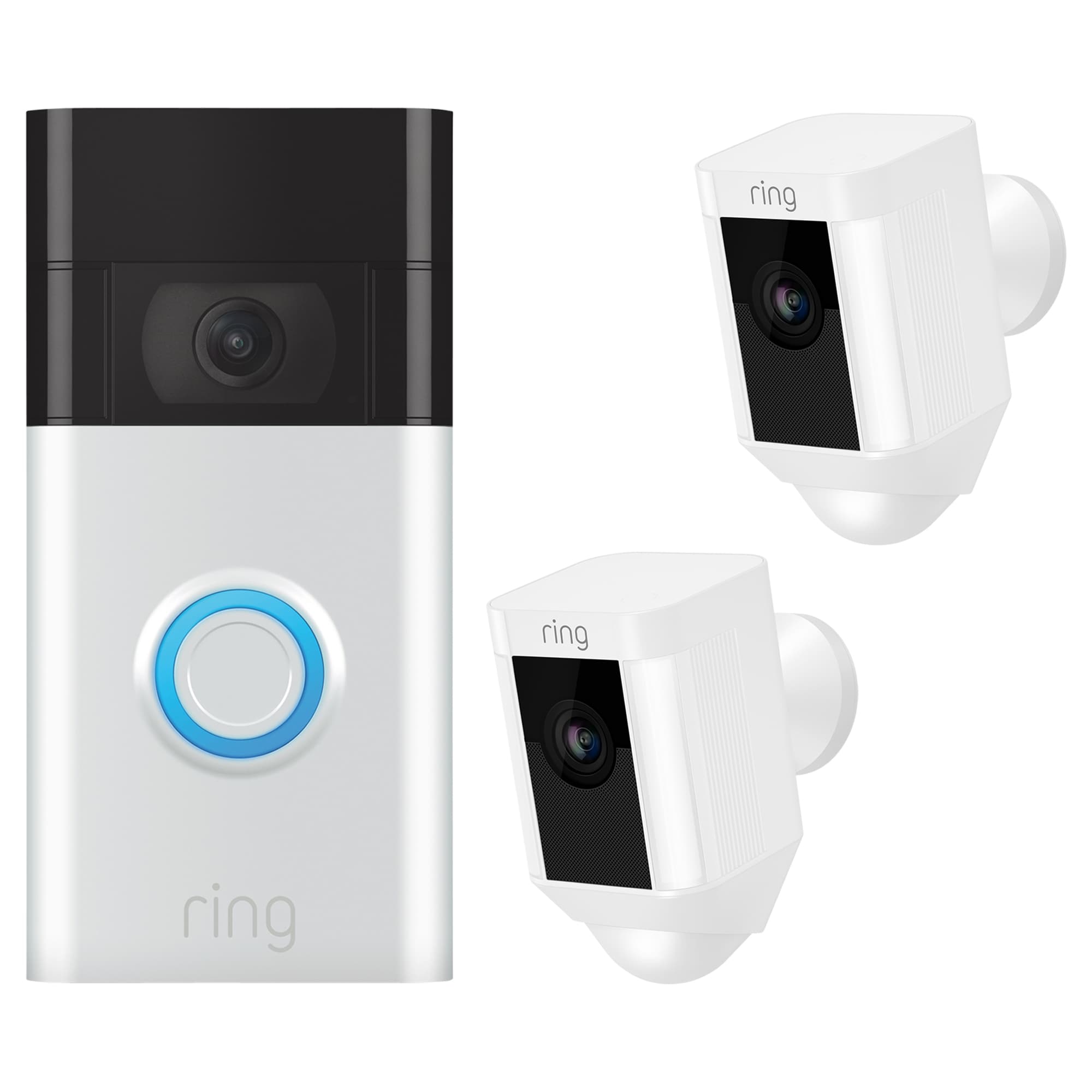 Ring Video Doorbell - Satin Nickel + Spotlight Camera Wired - White (2-Pack) Bundle