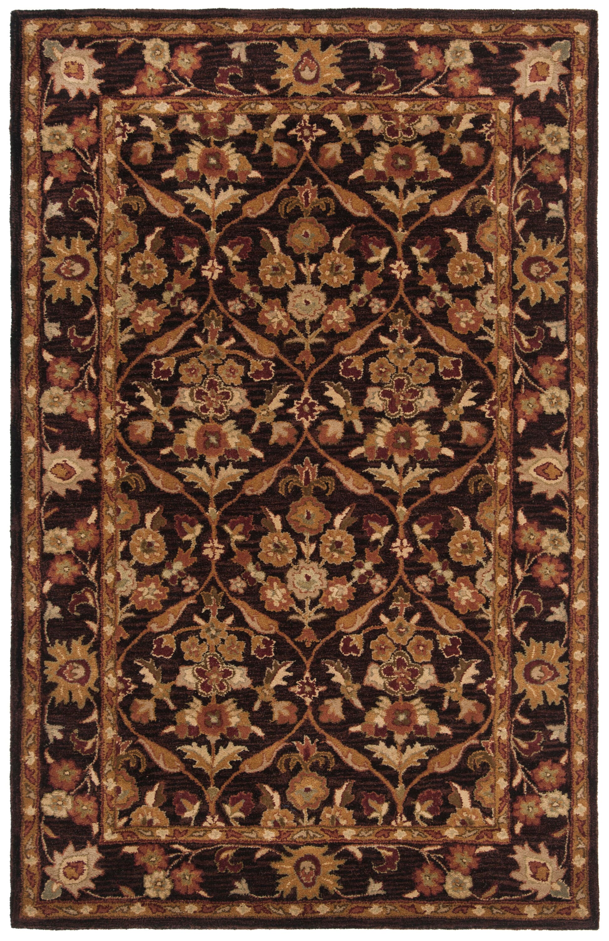 Safavieh AT51B-2 Antiquity Muska 2 x 3 (ft) Tufted Wool Dark Plum/Gold Rectangular Indoor Floral/Botanical Vintage Throw rug