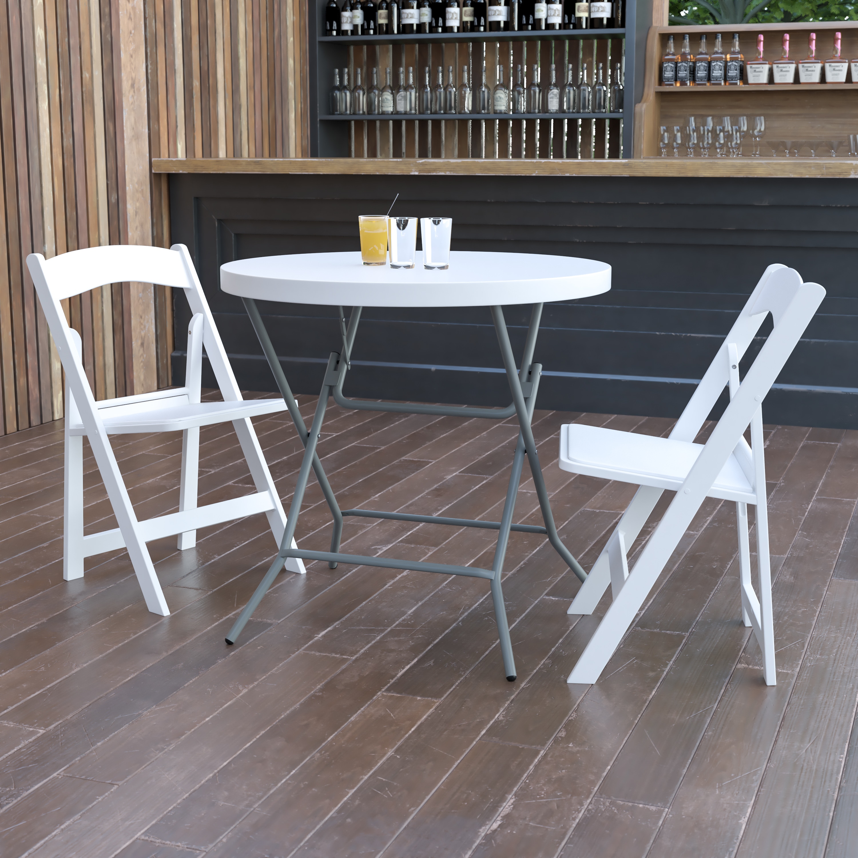 Gray Metal 31.5'' Round White Plastic Folding Table