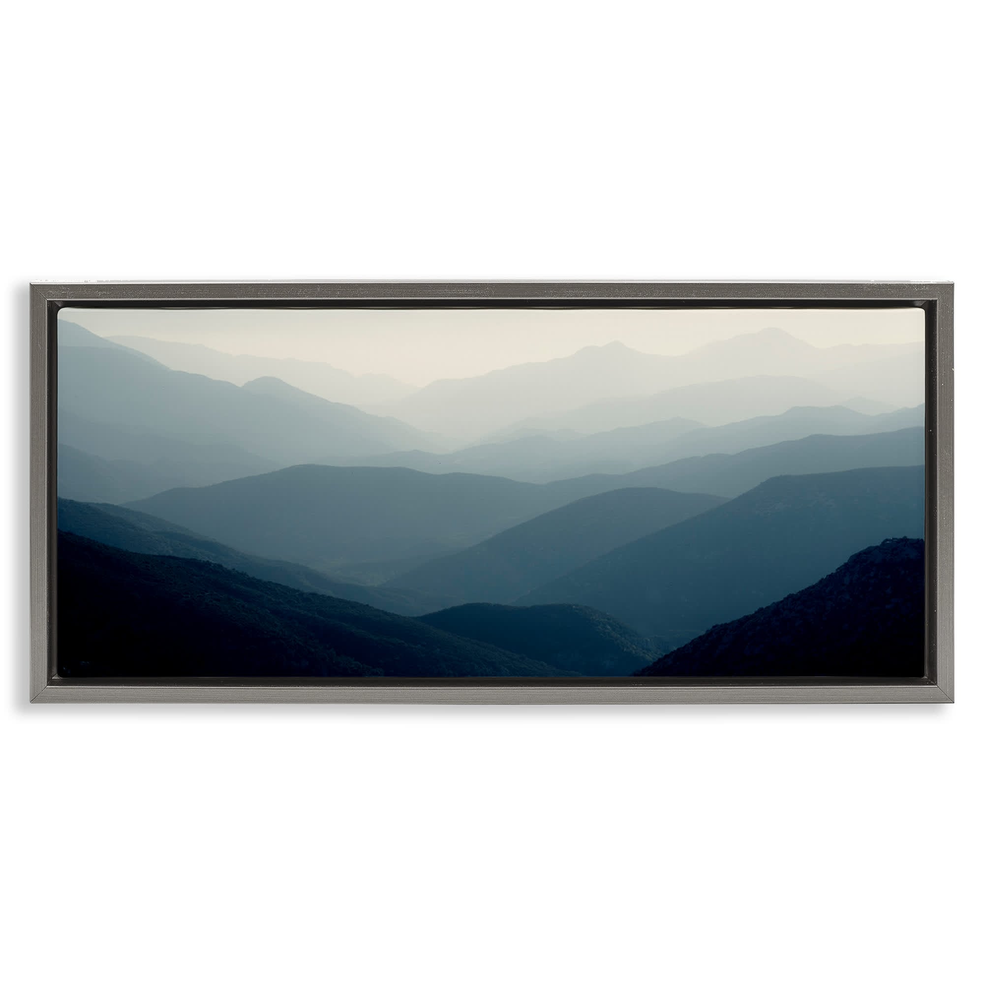 Stupell Industries BU-138-FFL-10X24 Foggy Blue Mountains Gray Framed Floater Canvas Wall Art By Gemma Bardot 25 x 11