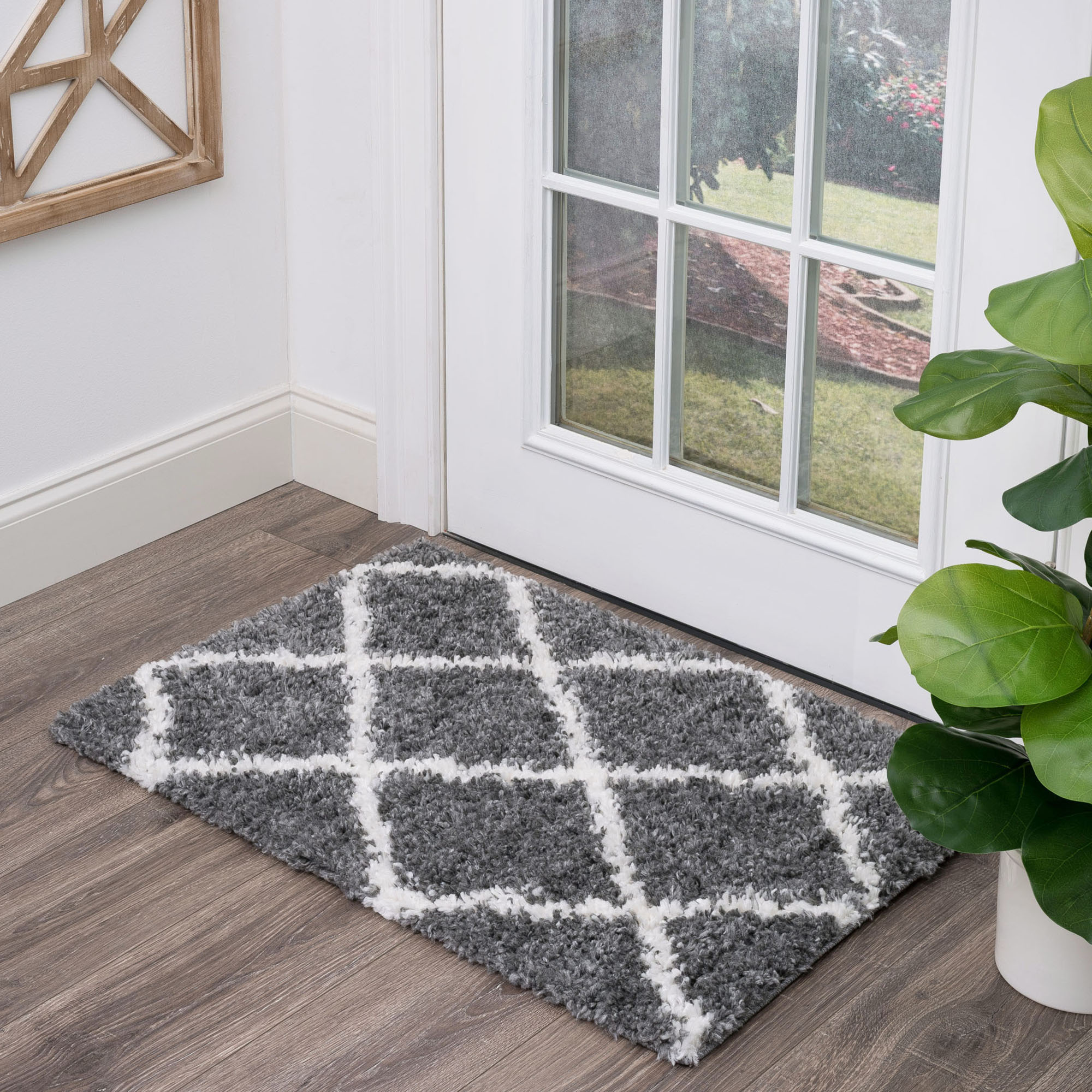 Tayse SOH1201 2X3 Soho Shag 2 x 3 (ft) Loomed Polypropylene Gray Rectangular Indoor Geometric Mid-Century Modern Throw rug