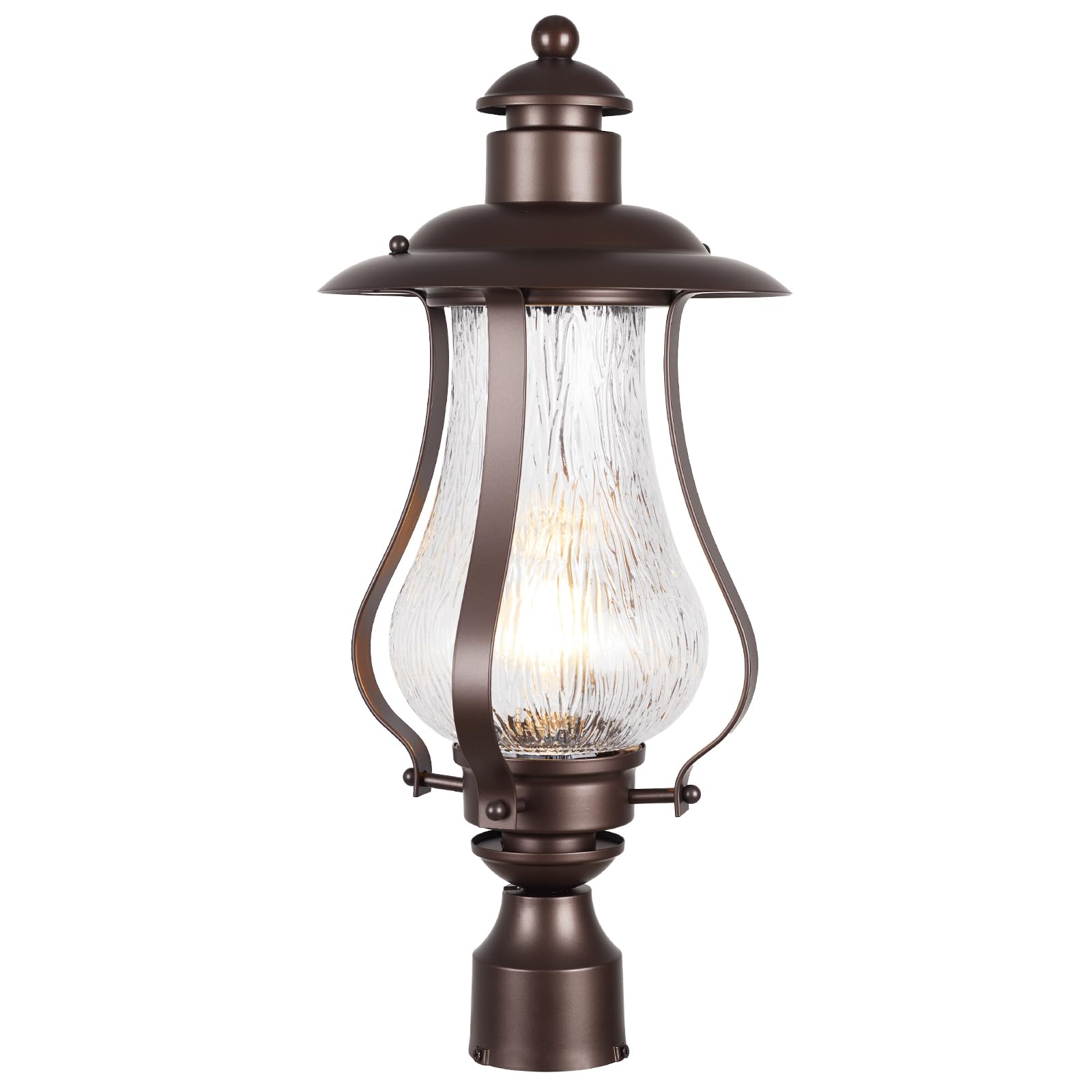 AOIZGMY  Outdoor Post Light Fixture Vintage Brown Pole Lantern with Wood Grain Glass for Garden Pathway Patio Porch Courtyard Driveway Street
