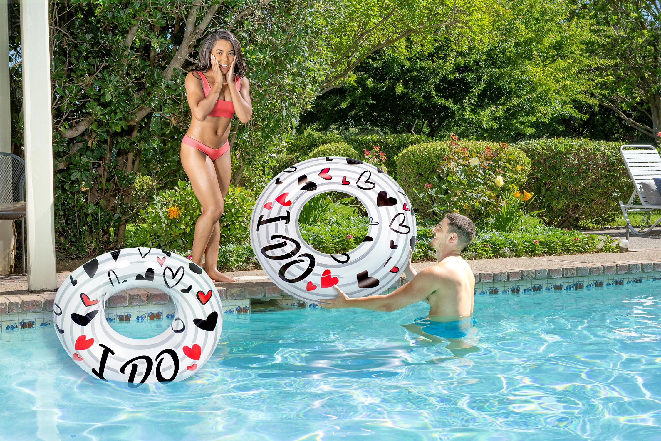 Poolmaster 87120 36-in x 36-in 2 -Seat White, Black, Red Inner tube 2 -Pack