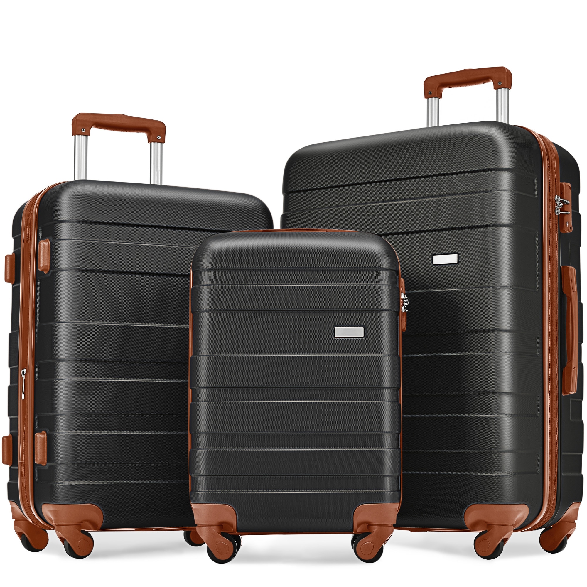 Flynama V42719 19.6" x 12" x 29" Black+Brown Plastic Hardshell Suitcase set