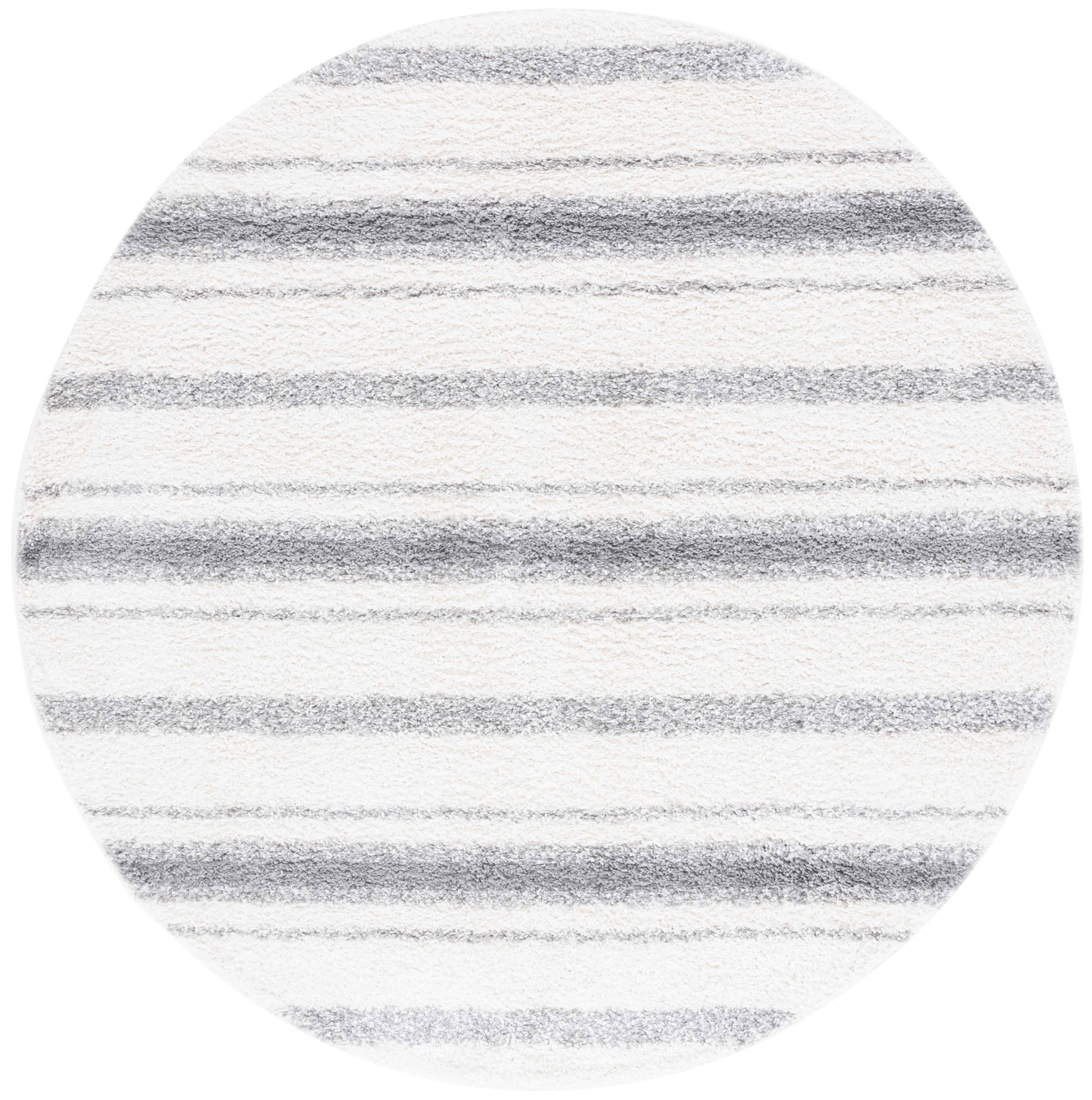 Safavieh BSP252A-7R 7 x 7 (ft) Loomed Polyester/Polypropylene Ivory/Gray Round Indoor Stripe Mid-Century Modern Area rug