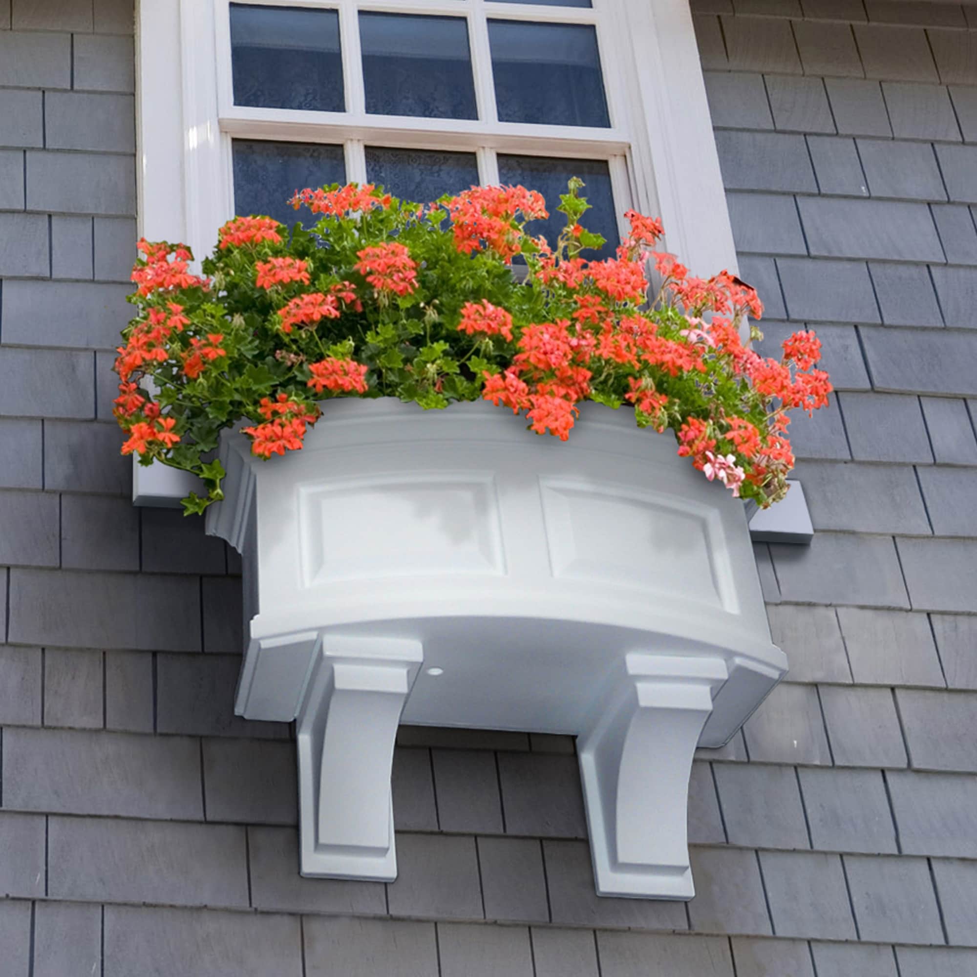 Nantucket White Resin Window Box with Water Reservoir