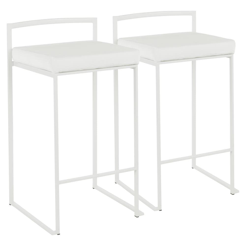 LumiSource B26-FUJI W+VW2 Fuji Set of 2 White Metal, White Velvet 31-in H Bar height Upholstered Stackable Metal Bar Stool