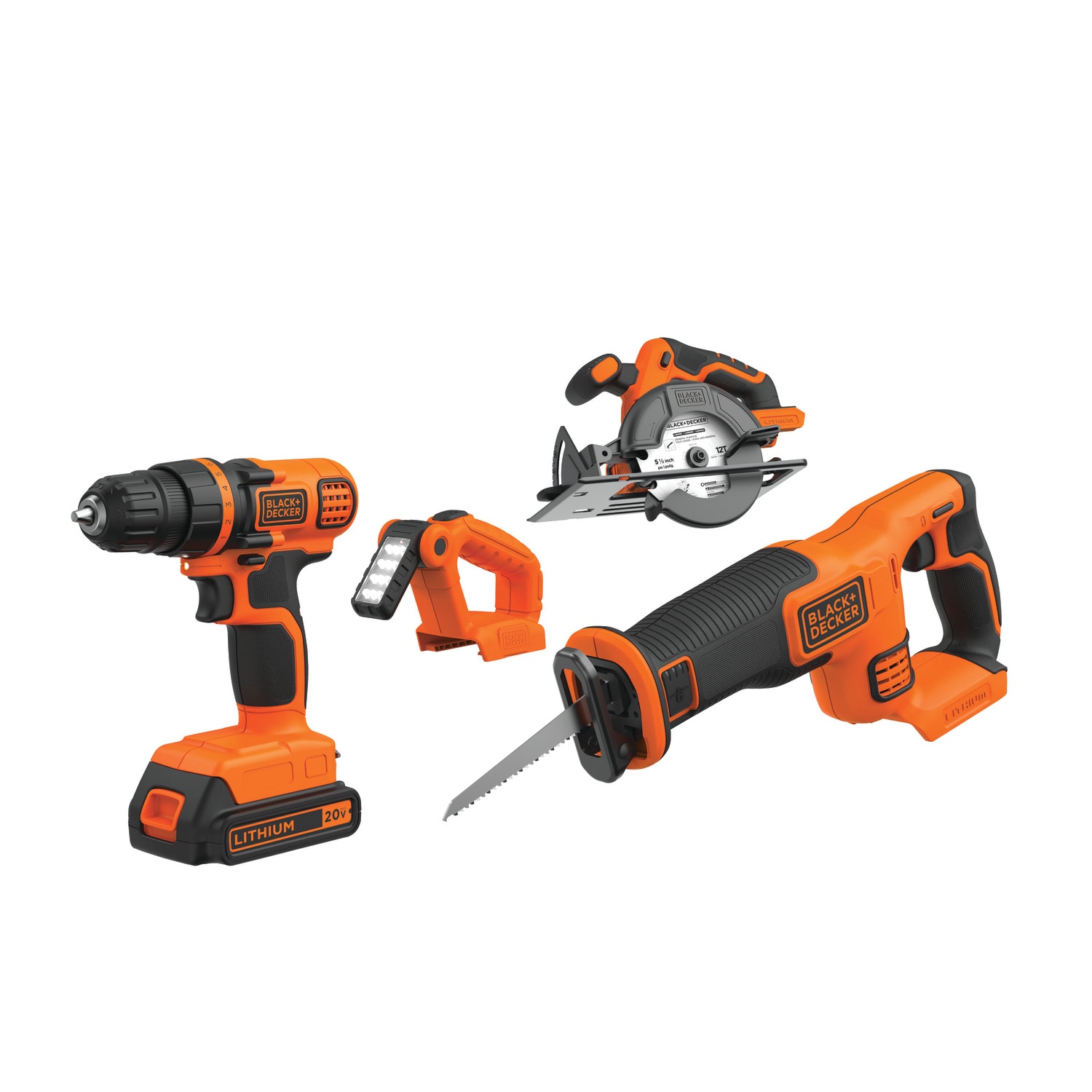 BLACK+DECKER 4-Tool 20-volt Power Tool Combo Kit Case (2 Li-ion Batteries Included and Charger Included)