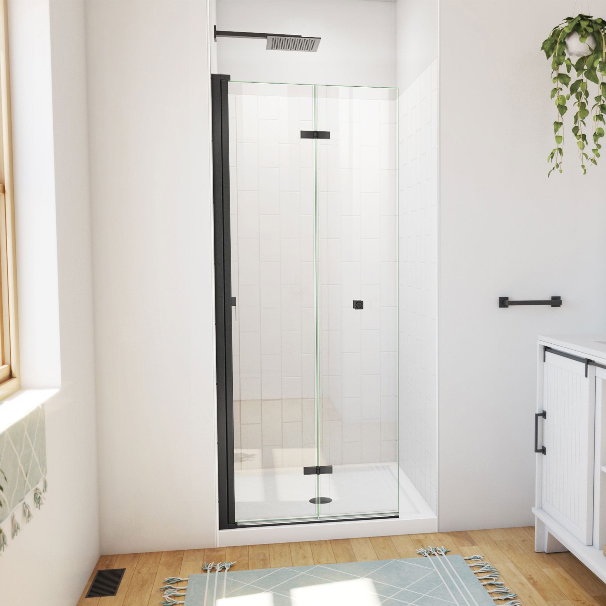 DreamLine DL-6527QC-09 Aqua-Q Fold 3 -Piece 32-in W x 32-in L x 77-in H Square Alcove shower kit ( Center Drain) Base, Wall, Door Black Hardware Included