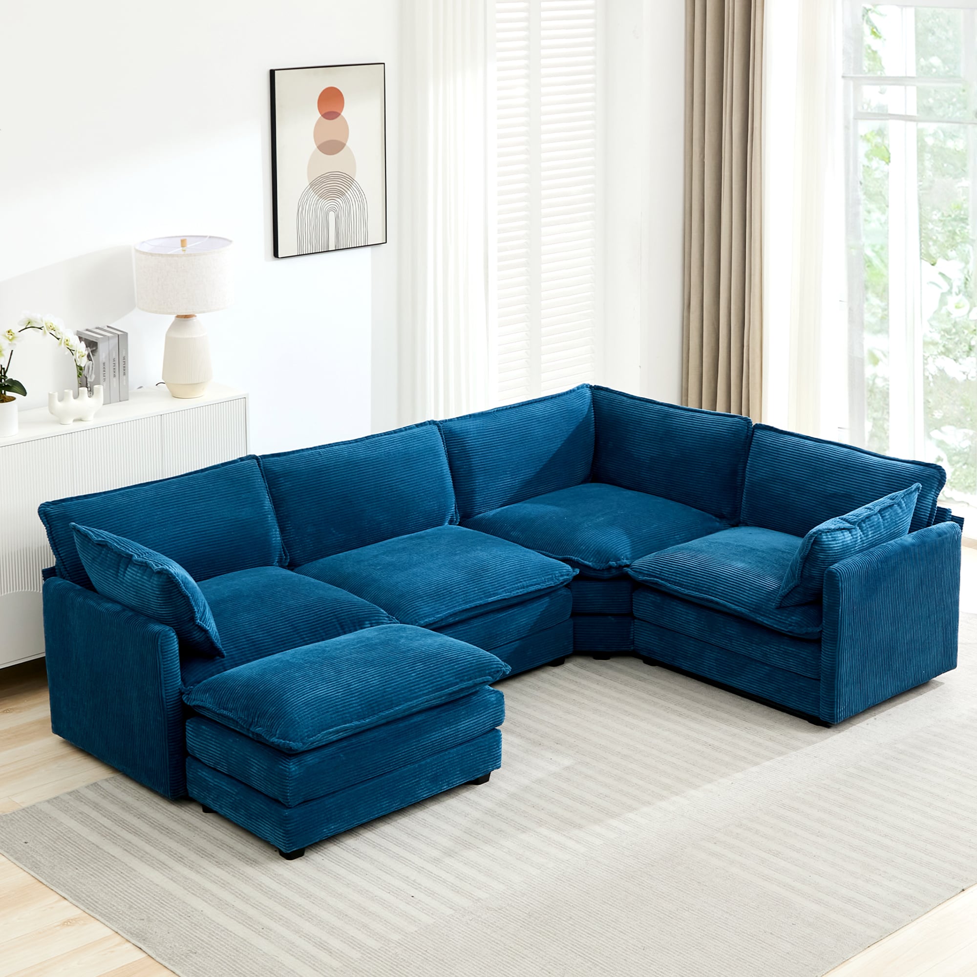 VOUA SAF-XNECW3-GD 113-in Casual Blue 5 -seater Sectional