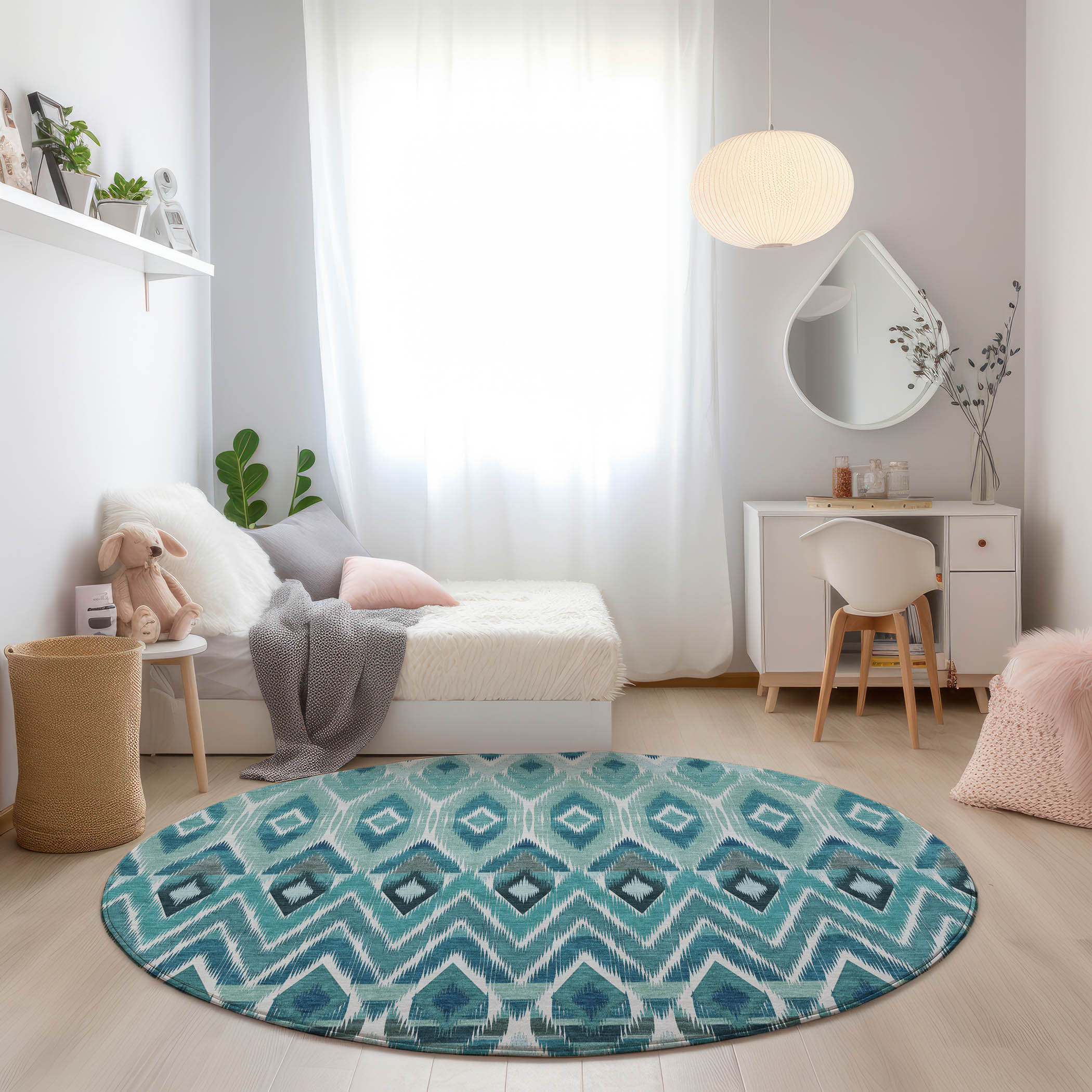 Addison Rugs ACN617TE8RO Chantille ACN617TE 8 x 8 (ft) Polyester Teal Round Indoor/Outdoor Abstract Machine washable Area rug