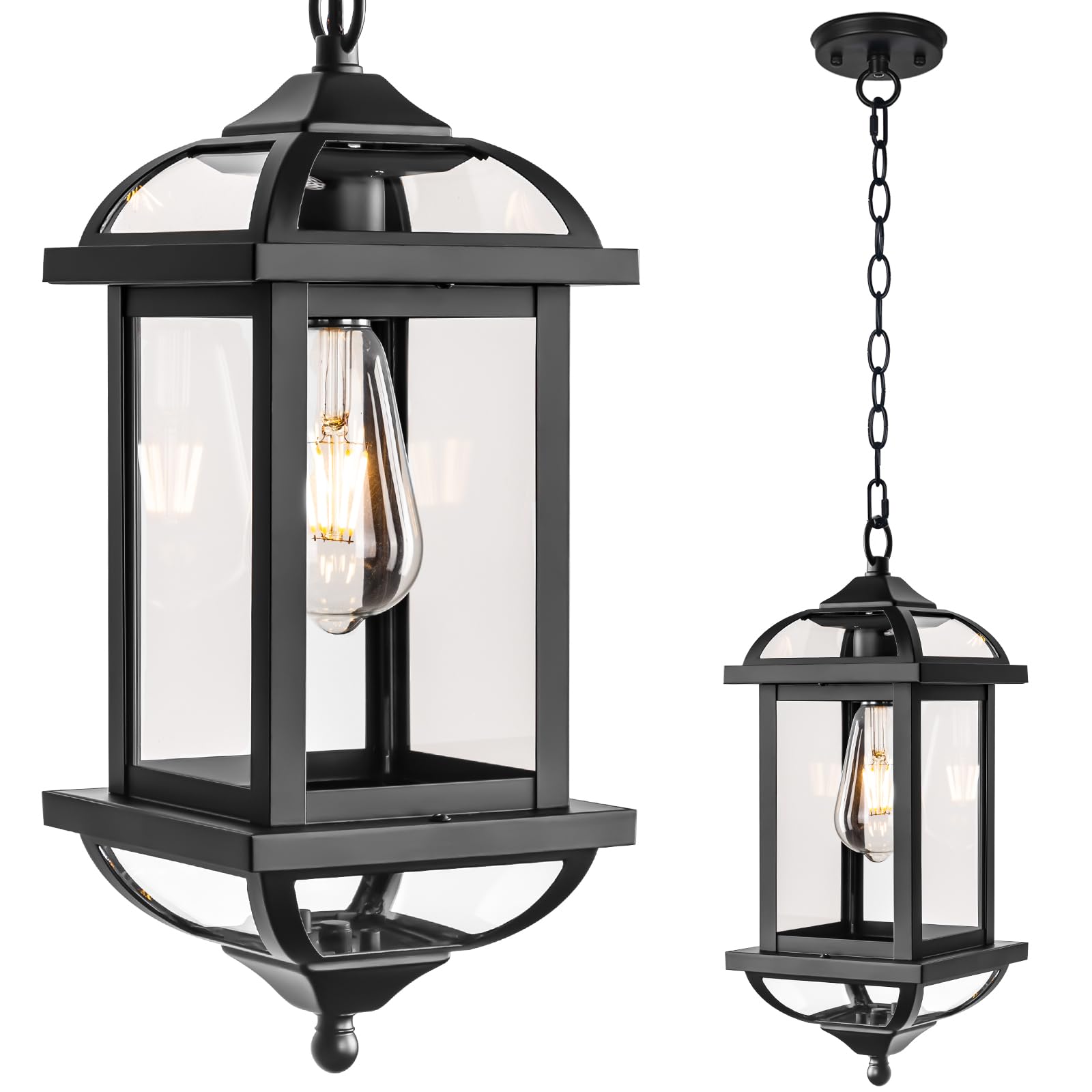 Adrinfly  Large Outdoor Pendant Light Fixture Ceiling Sixteen Inch Anti Rust Aluminum Outdoor Chandelier for Porch with IP65 Waterproof Clear