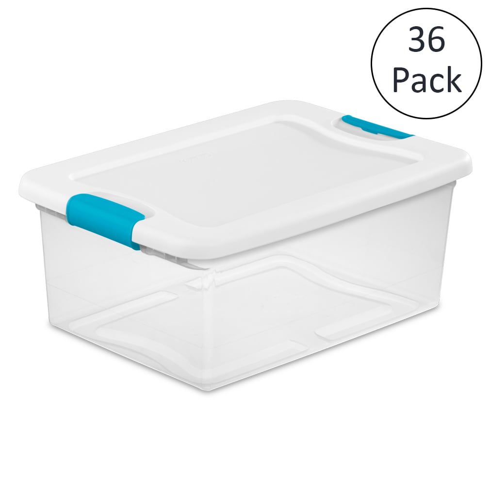 Sterilite 106 qt Clear Plastic Stackable Storage Bin w/ White Latch Lid, 24 Pack