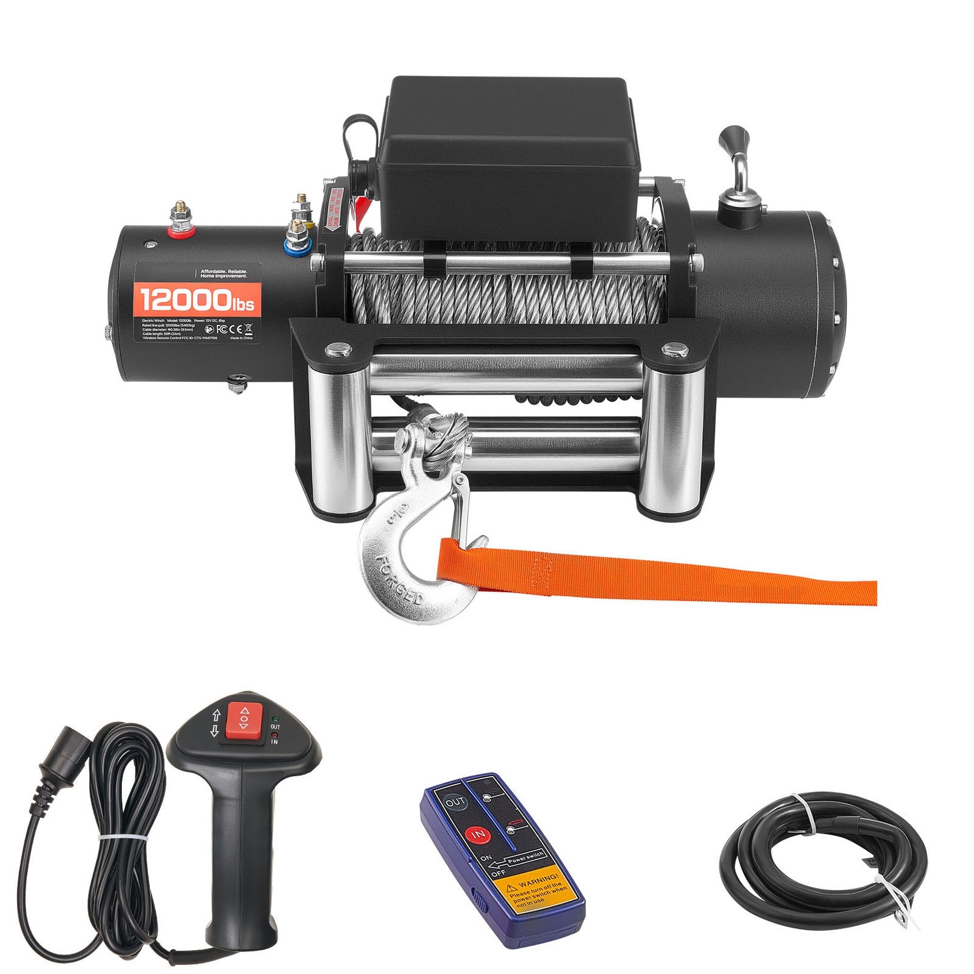 Vorene 12000LBS Electric Winch 12V Steel Rope Wireless Wired Remote IP55 SUV Jeep Trailer Boat