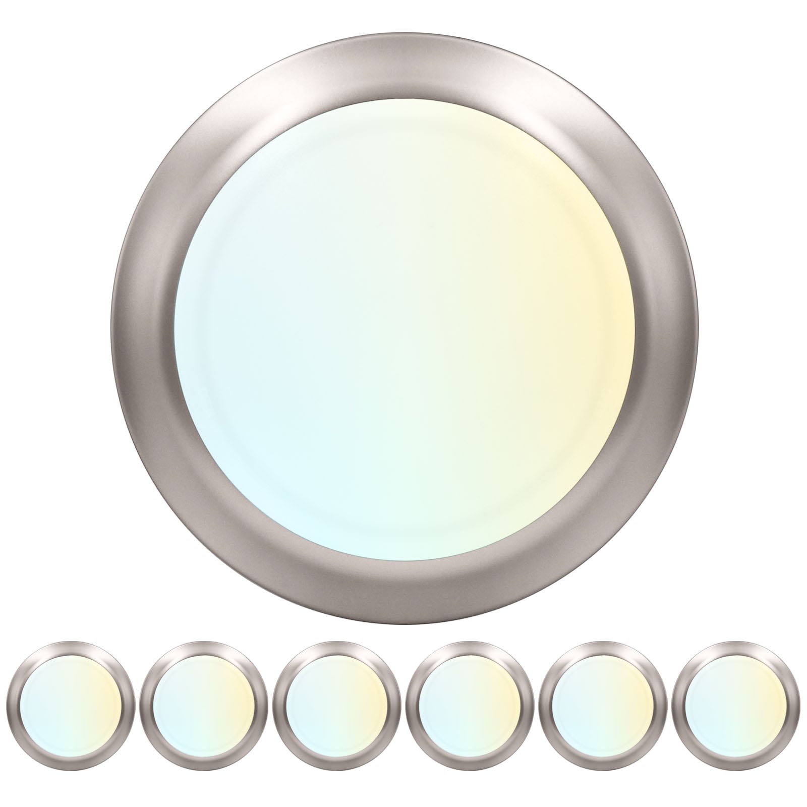 Luxrite Disk Light 1.25-in Brushed Nickel Outdoor 1 -Light LED Tunable White Flush Mount Light with Plastic Shade 6 -Pack