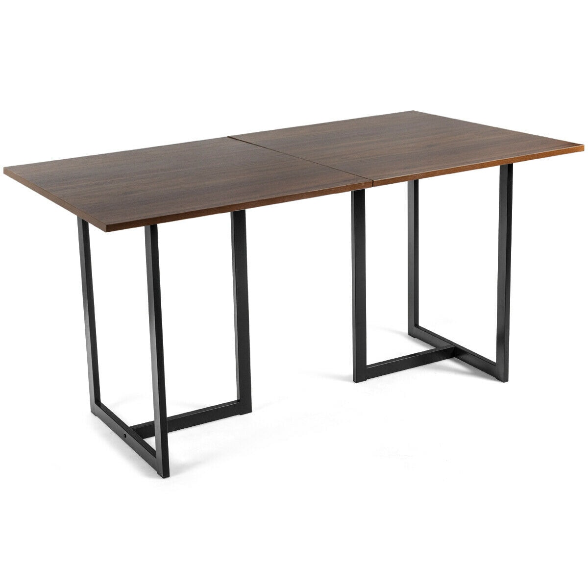 Slickblue 6 Person- Dark Brown Finish Rectangular Industrial Fixed Dining Table Engineered Wood Top with Dark Iron Base for kitchens or dining rooms- 31.5 Inch L x 30 Inch H