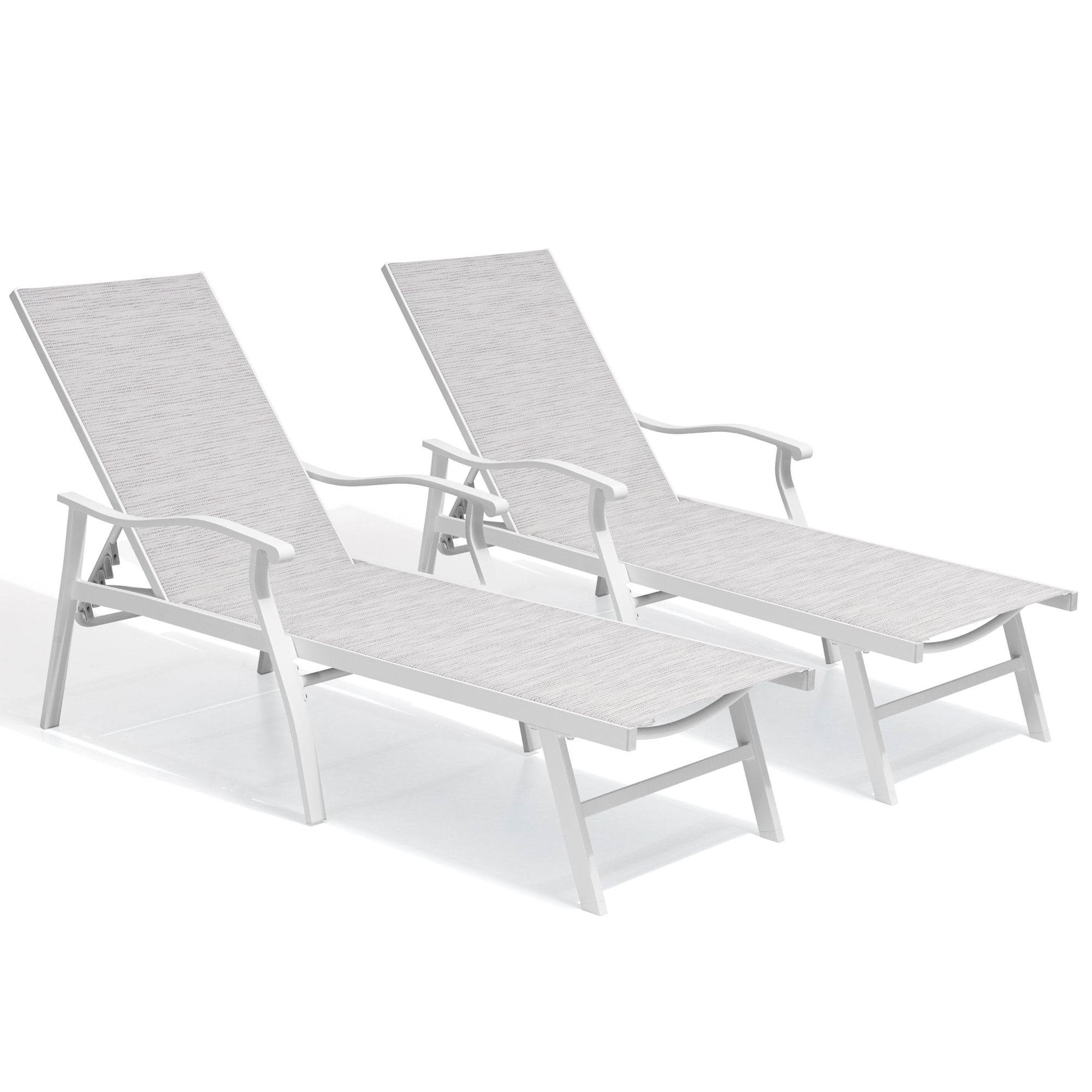 Crestlive Products CL-LG008WGB-2PC Aluminum Adjustable Chaise Lounge Chair Set of 2 White Aluminum Frame Stationary Chaise Lounge Chair with Gray Mesh Seat
