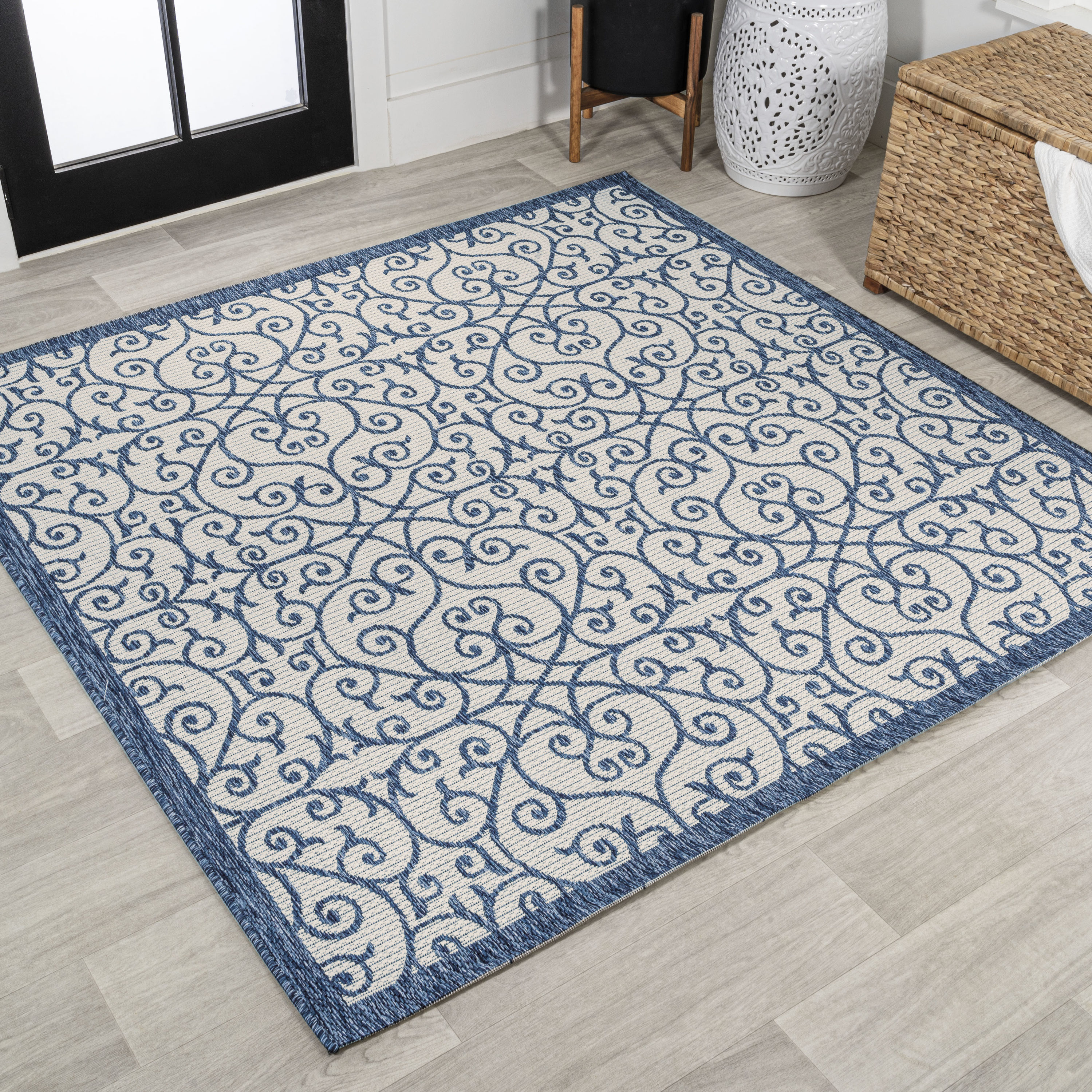 Jonathan Y Madrid Beige/Brown 2 ft. x 10 ft. Vintage Filigree Textured Weave Indoor/Outdoor Runner Rug