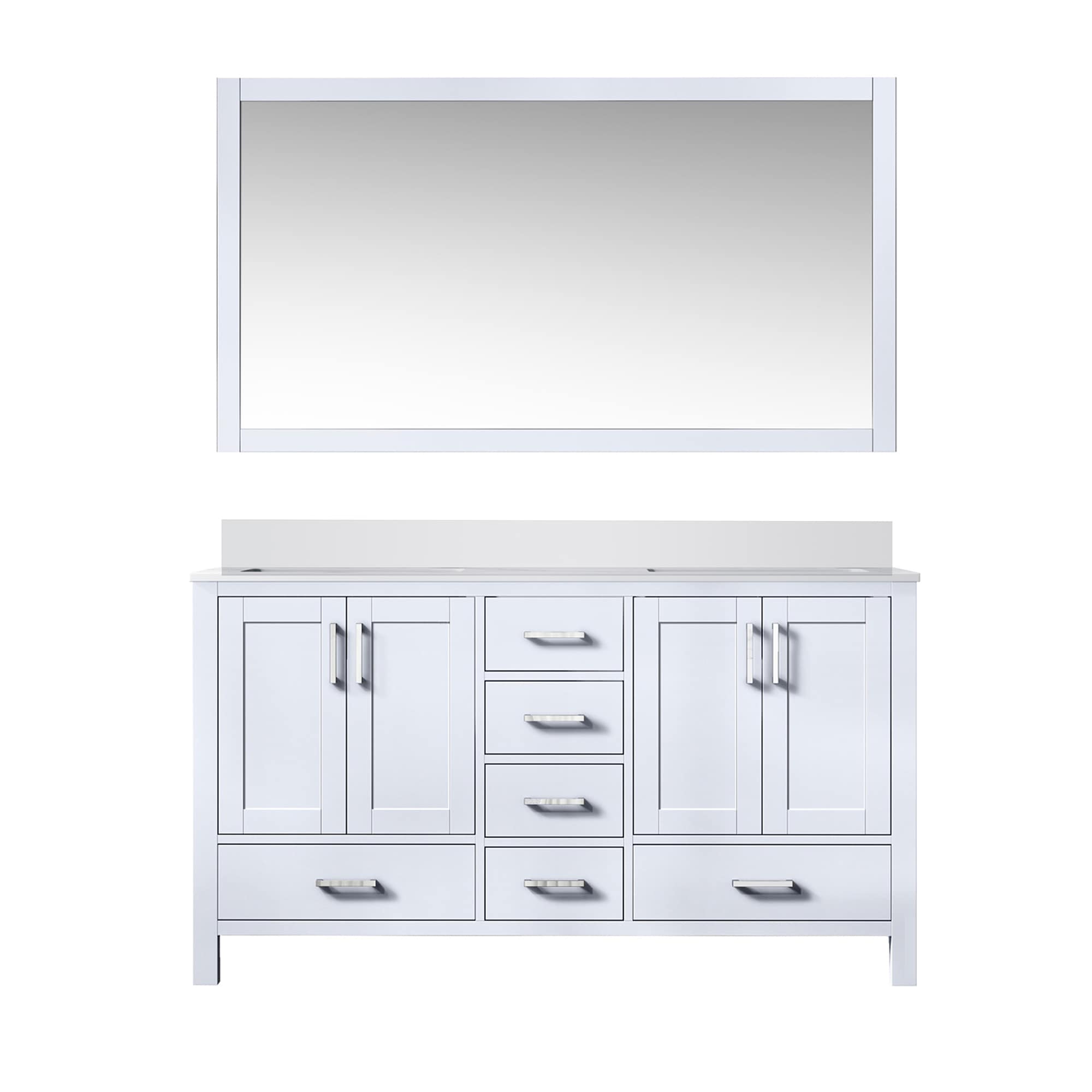 Lexora LJ342260DAWQM58 Jacques 60-in White Undermount Double Sink Bathroom Vanity with White Quartz Top (Mirror Included)