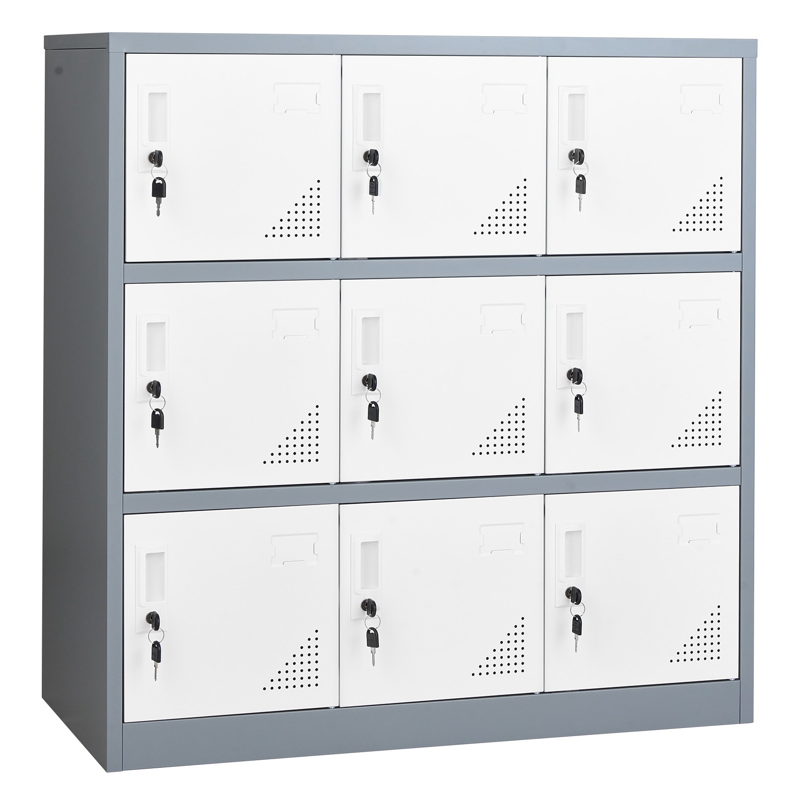 GIVIMO 9-Door Metal Locker Lockable Steel Storage Cabinet 66-lb Per Shelf 593-lb Total Capacity with Ventilation Slots and 2 Keys Per Door #LW108GIVSS2754