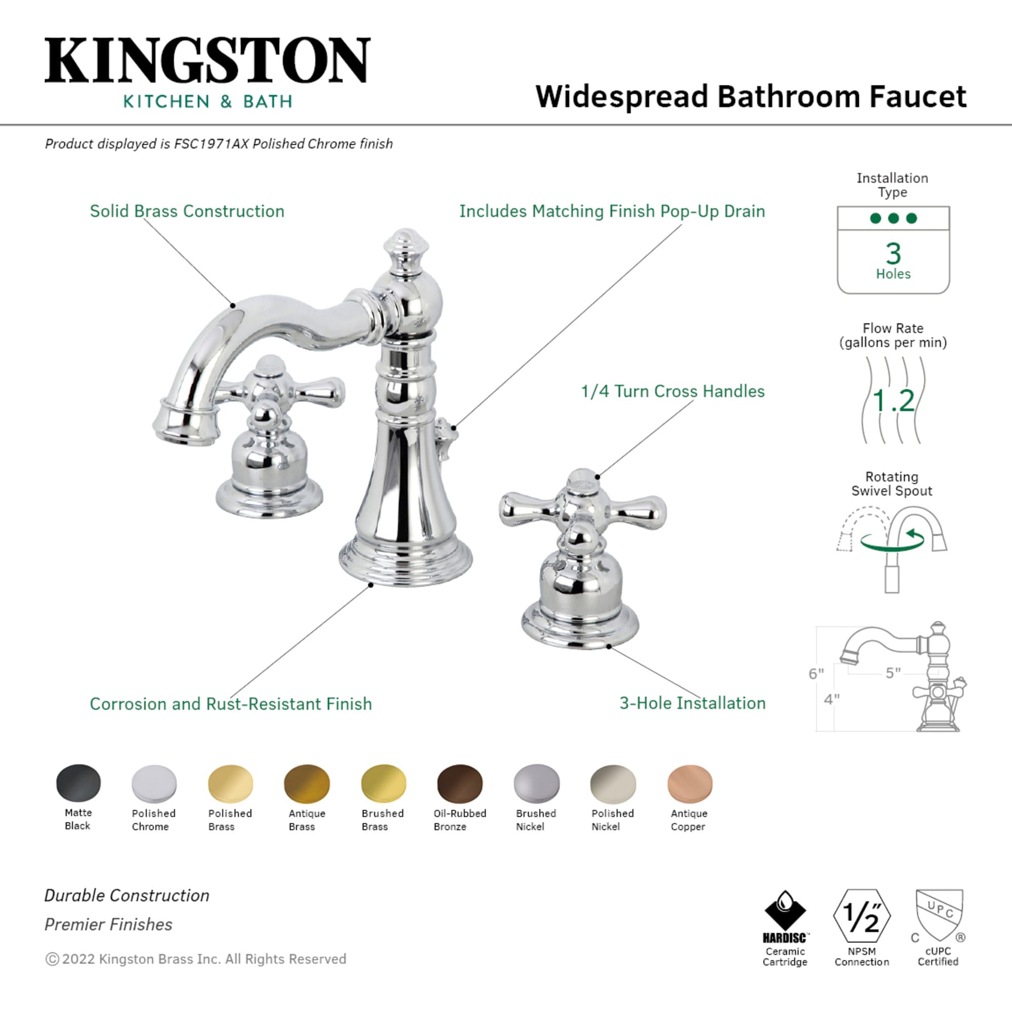 Kingston Brass WLFSC19733AX Lavatory-Faucets - View #3