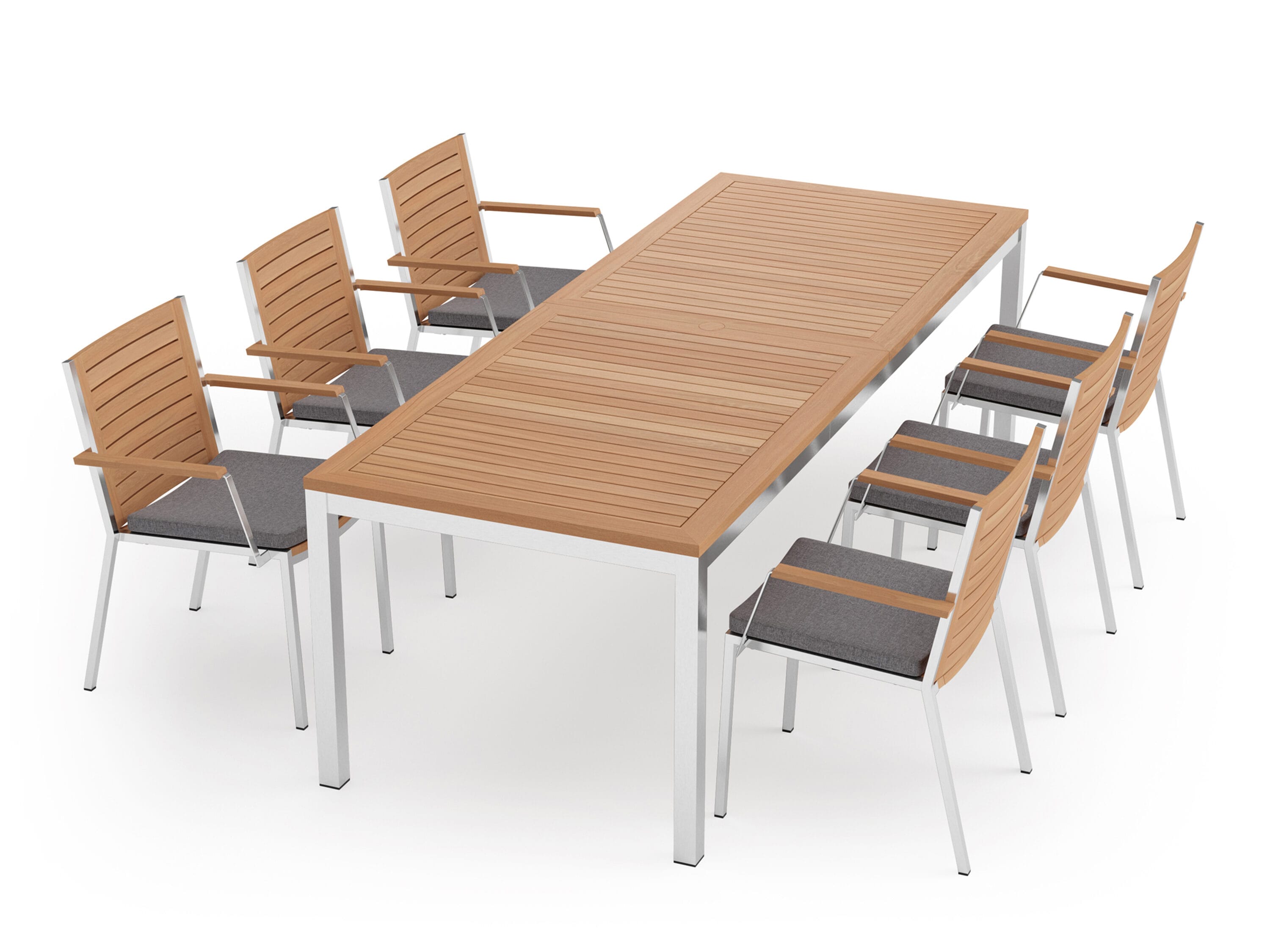 NewAge Products 91183 Monterey 7-Piece Stainless Steel Patio Dining Set Stainless Steel Rectangle Table with 6 Gray Cushions Stackable Stationary Chairs