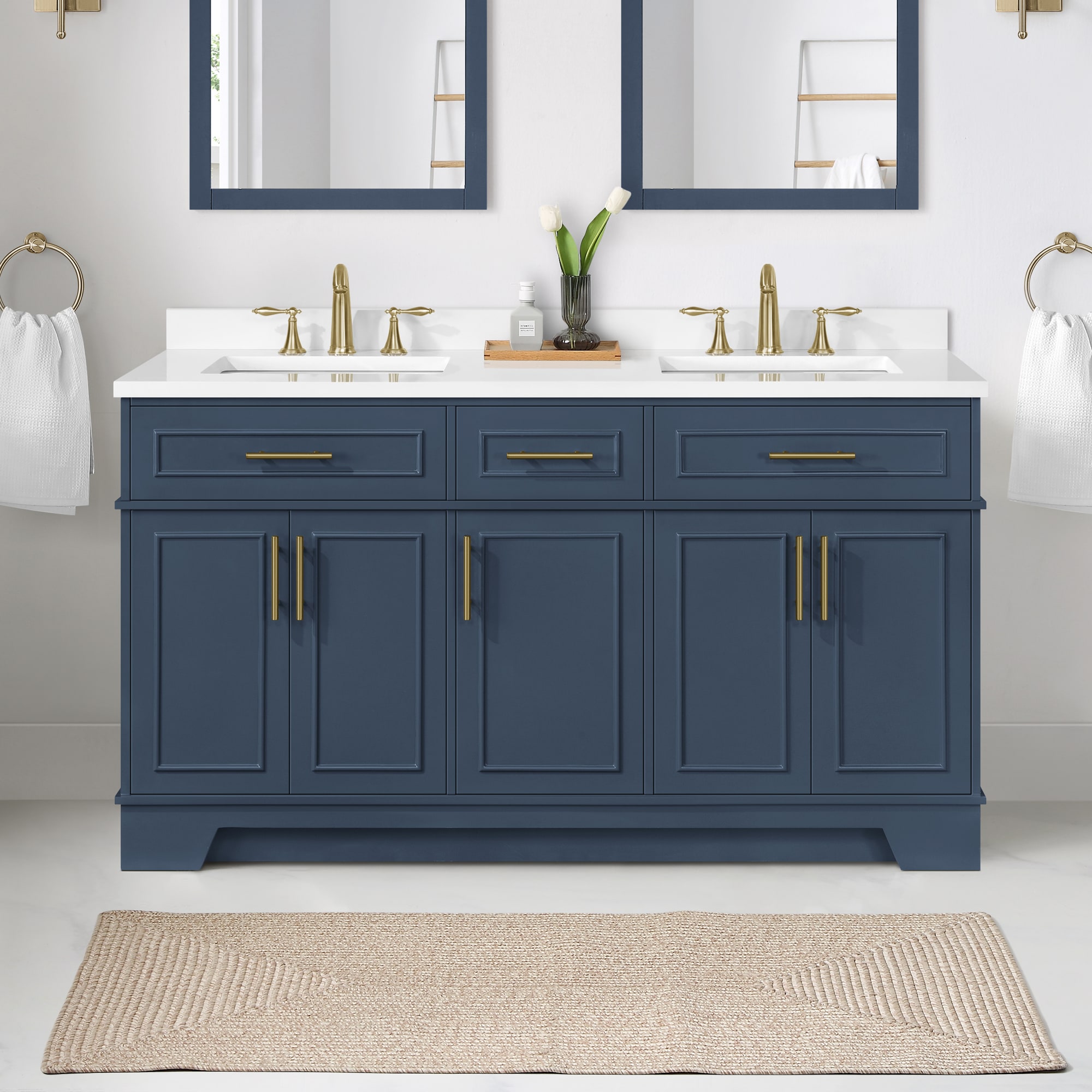 OVE Decors Emery 60-in Midnight Blue Undermount Double Sink Bathroom ...