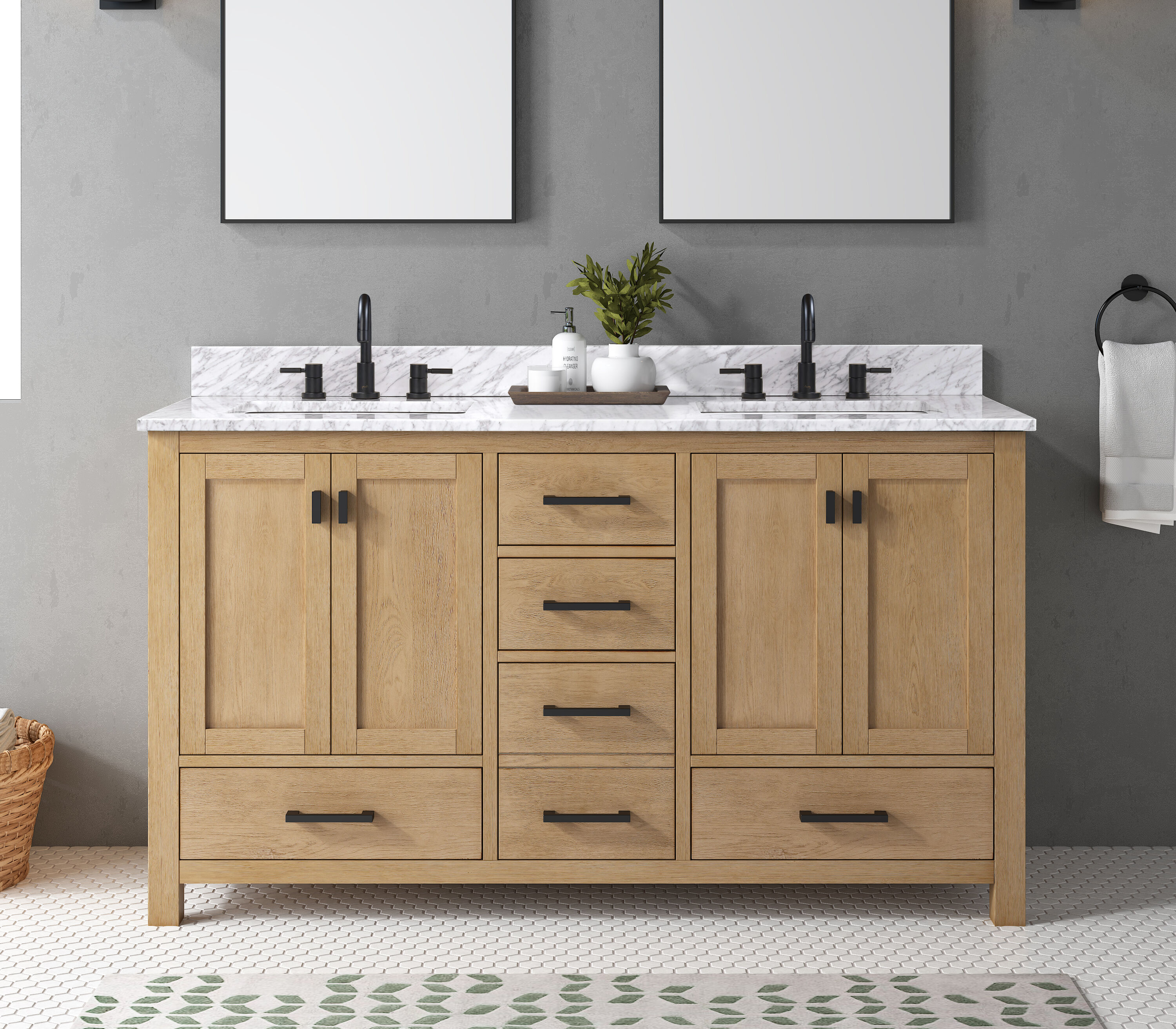 Avanity 61-in Brushed Oak Undermount Double Sink Bathroom Vanity with ...