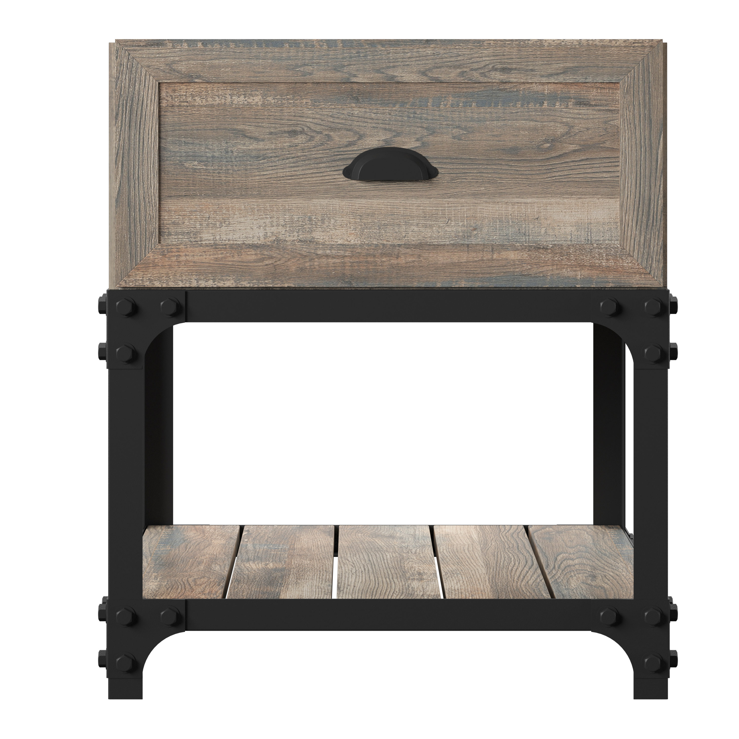 HMidea J004-102-010 18.58-in W x 24.13-in H Medium Brown Wood Industrial End Table Assembly Required