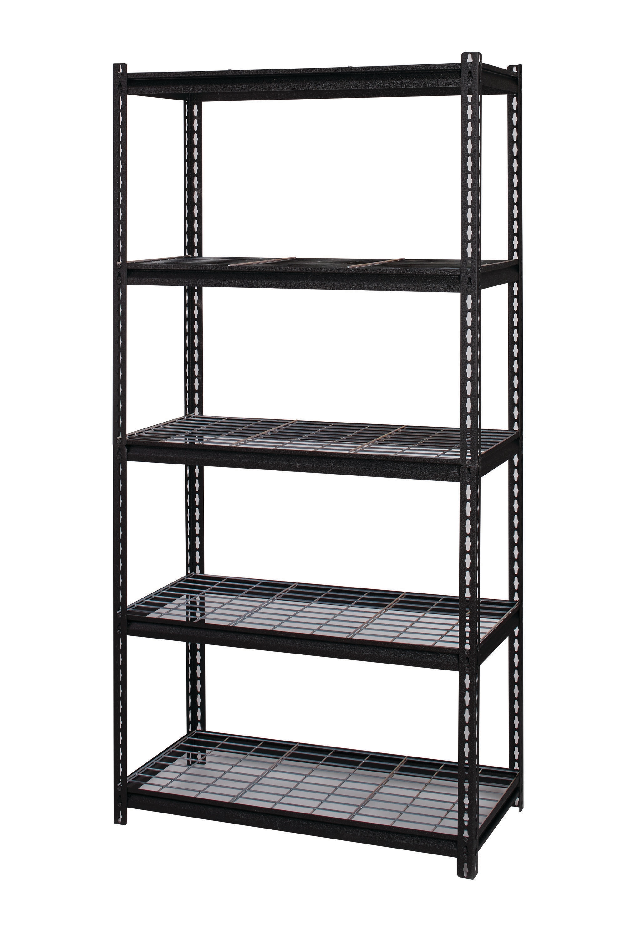 Riveted Steel 5-Shelf Adjustable Wire Deck Shelving, 72"H x 36"W x 18"D, Black