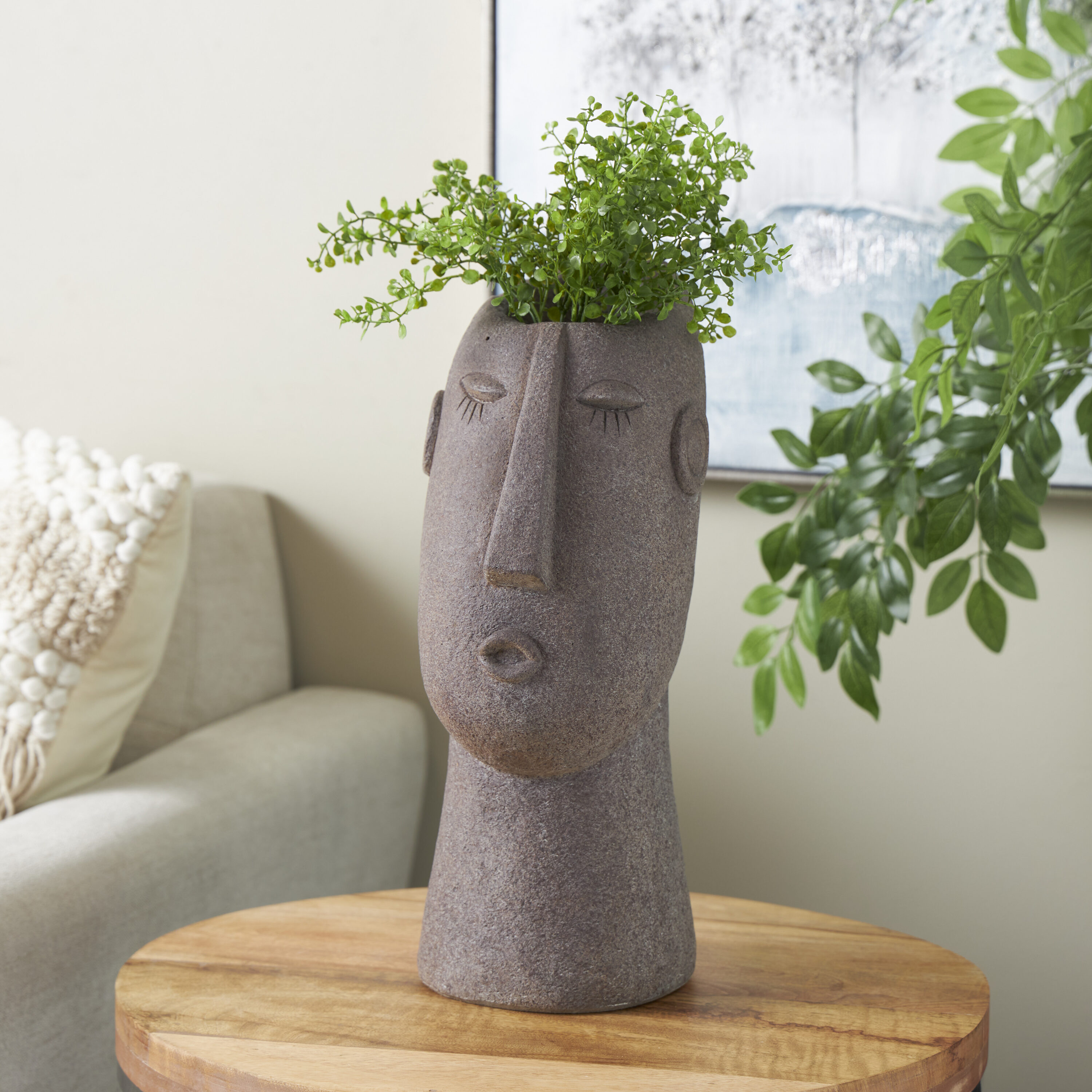 Grayson Lane 823538 Round 8.85-in W Small Brown Ceramic Outdoor Planter