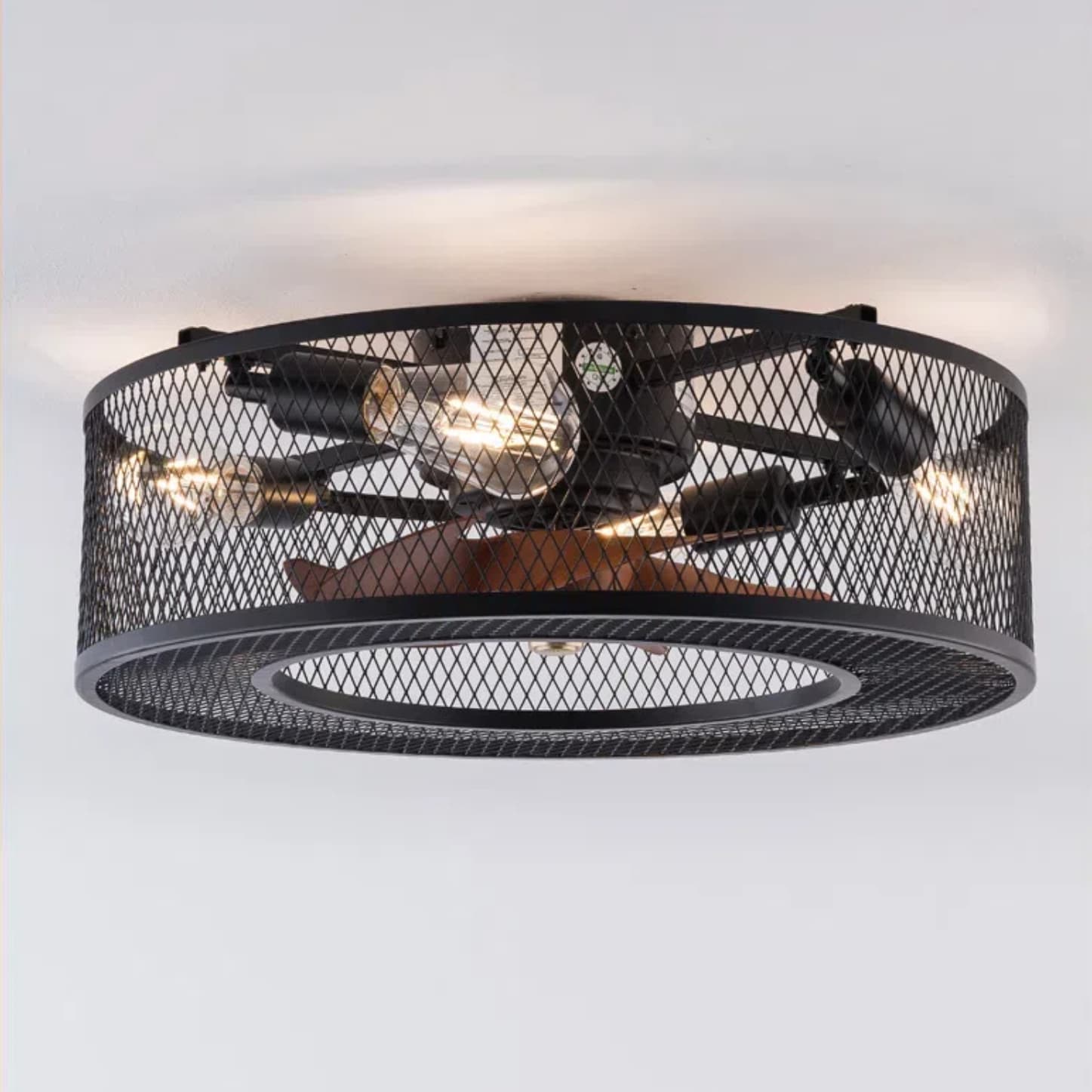 Oukaning HG-HCX3778-033US 20-in Flush Mount Black Metal Industrial 3-speed with ABS Blades Fandelier Ceiling Fan Light Kit Compatible - Remote Included ( 5 -Blade )