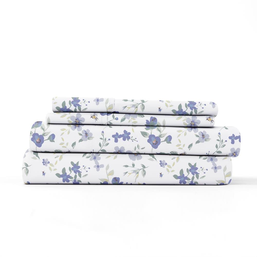 Light Blue Floral Twin Microfiber Sheet Set