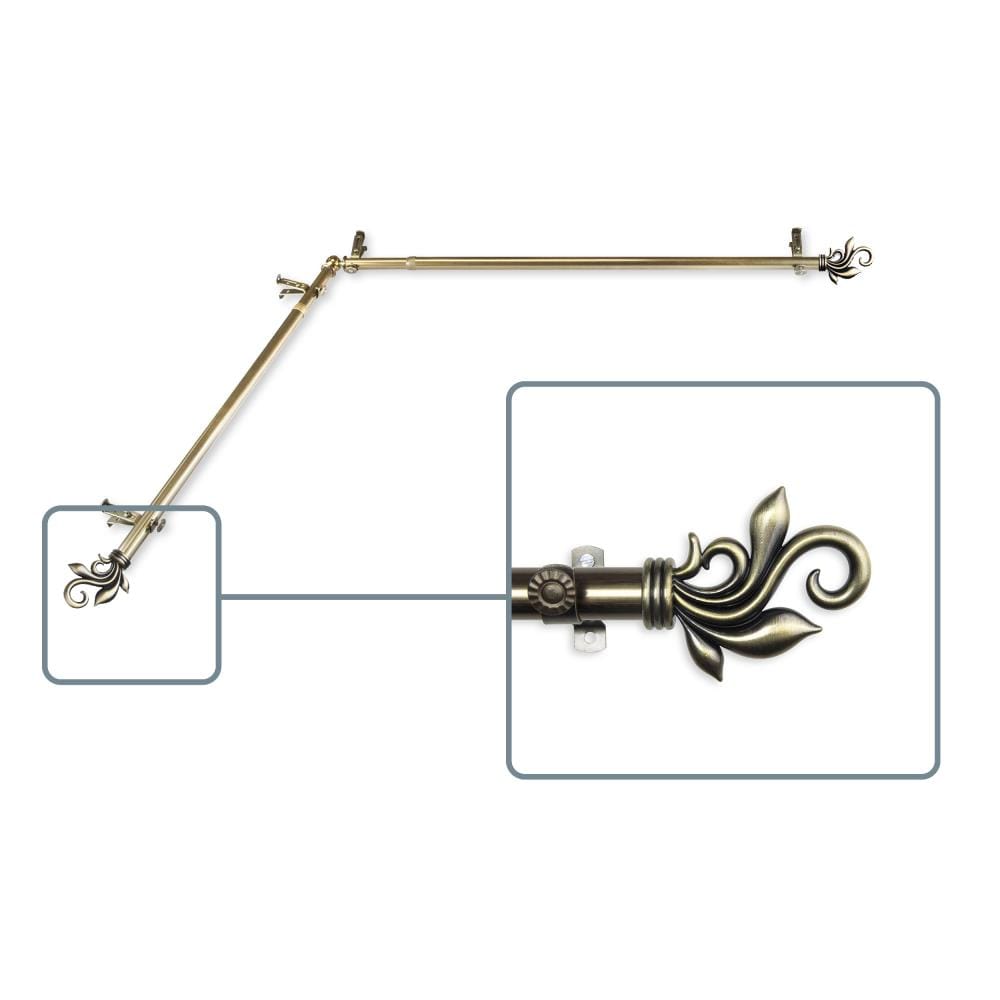 Hart & Harlow L4874-664CR Reba 13/16-in 66-in to 120-in Antique brass Steel Corner curtain rod with Finials