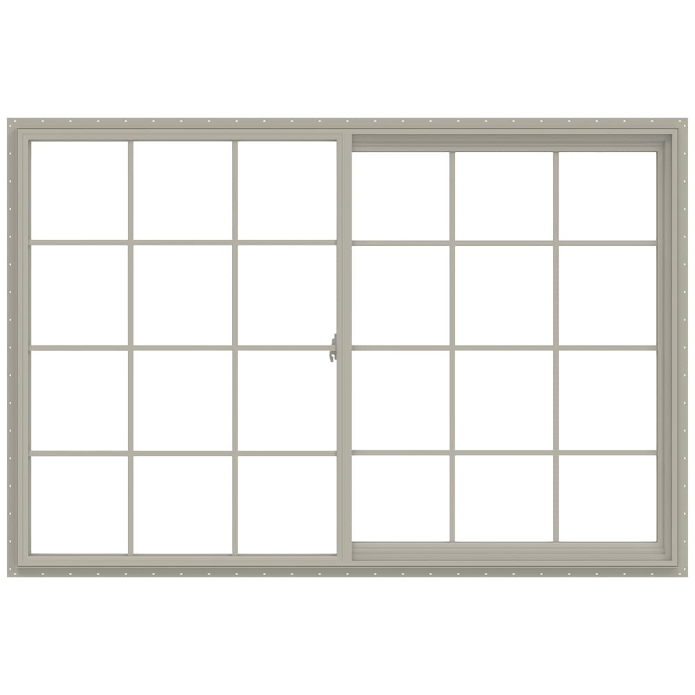 JELD-WEN LOWOLJW138500744 V-2500 71-1/2-in x 47-1/2-in Desert Sand Exterior Desert Sand Interior Right-Handed Vinyl Sliding Window Annealed Glass with Grids (Full Screen Included)
