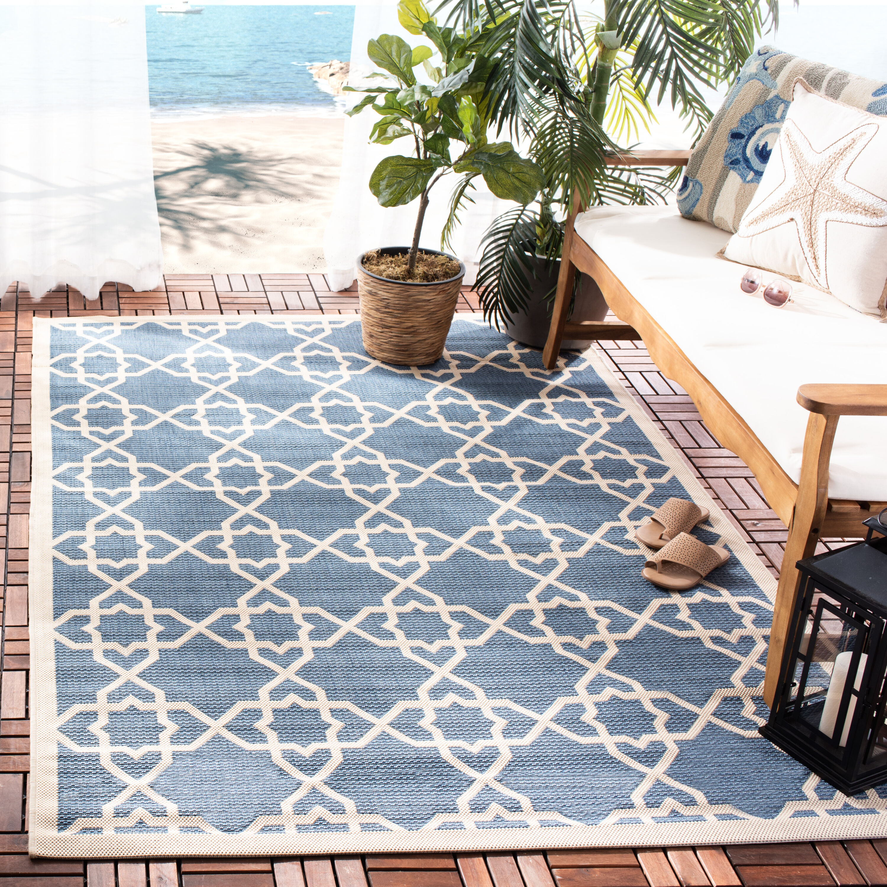 Safavieh - Cy6032 Courtyard Blue Beige 5 x 8 Rectangular Area rug