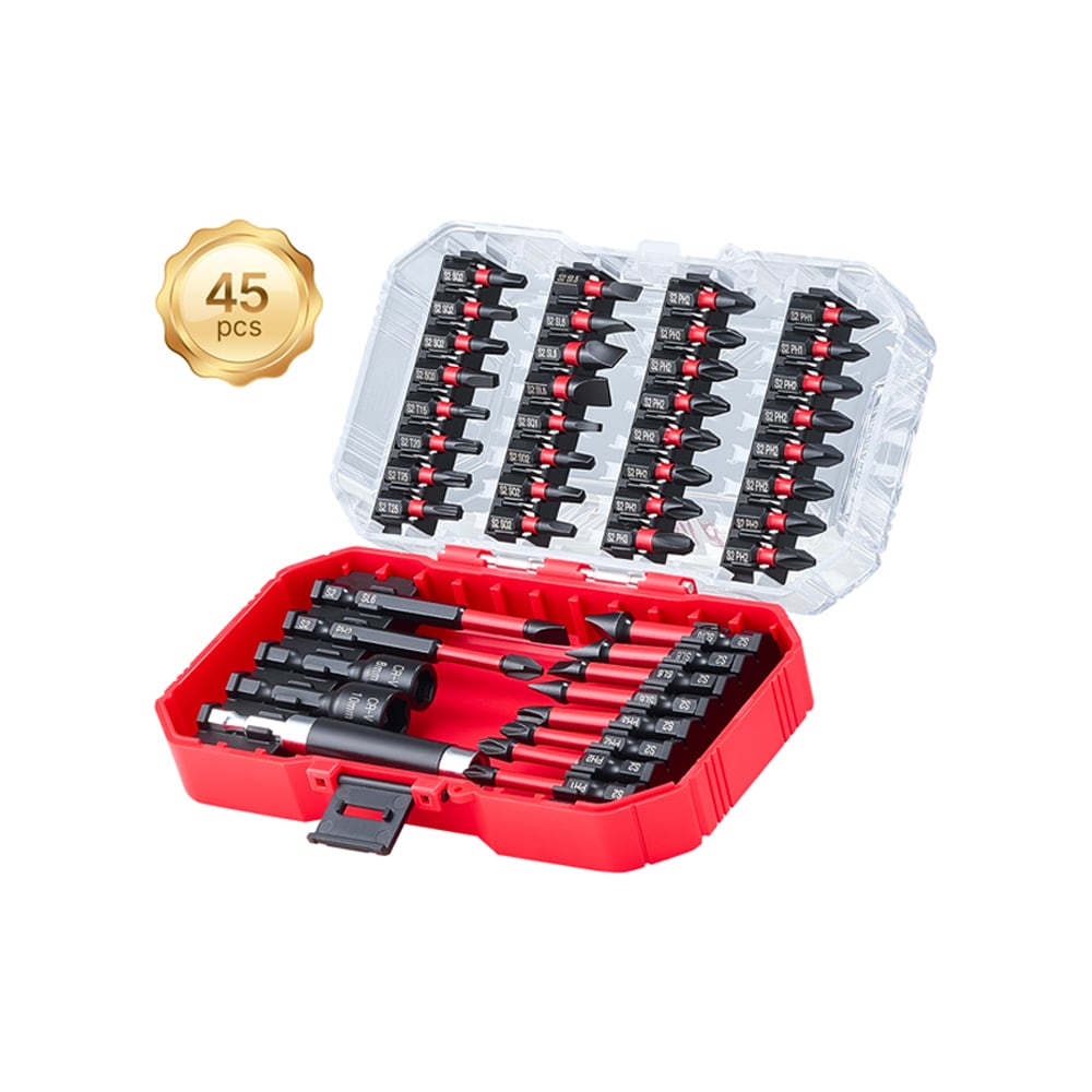 Anysun 45-Piece Magnetic Screwdriver Bit Set S2 Steel with Phosphate Blackened Finish Slotted Phillips Square Torx and Hex Nut Sockets with Storage Case for DIY and Repair #AS-HI03M02001-K0