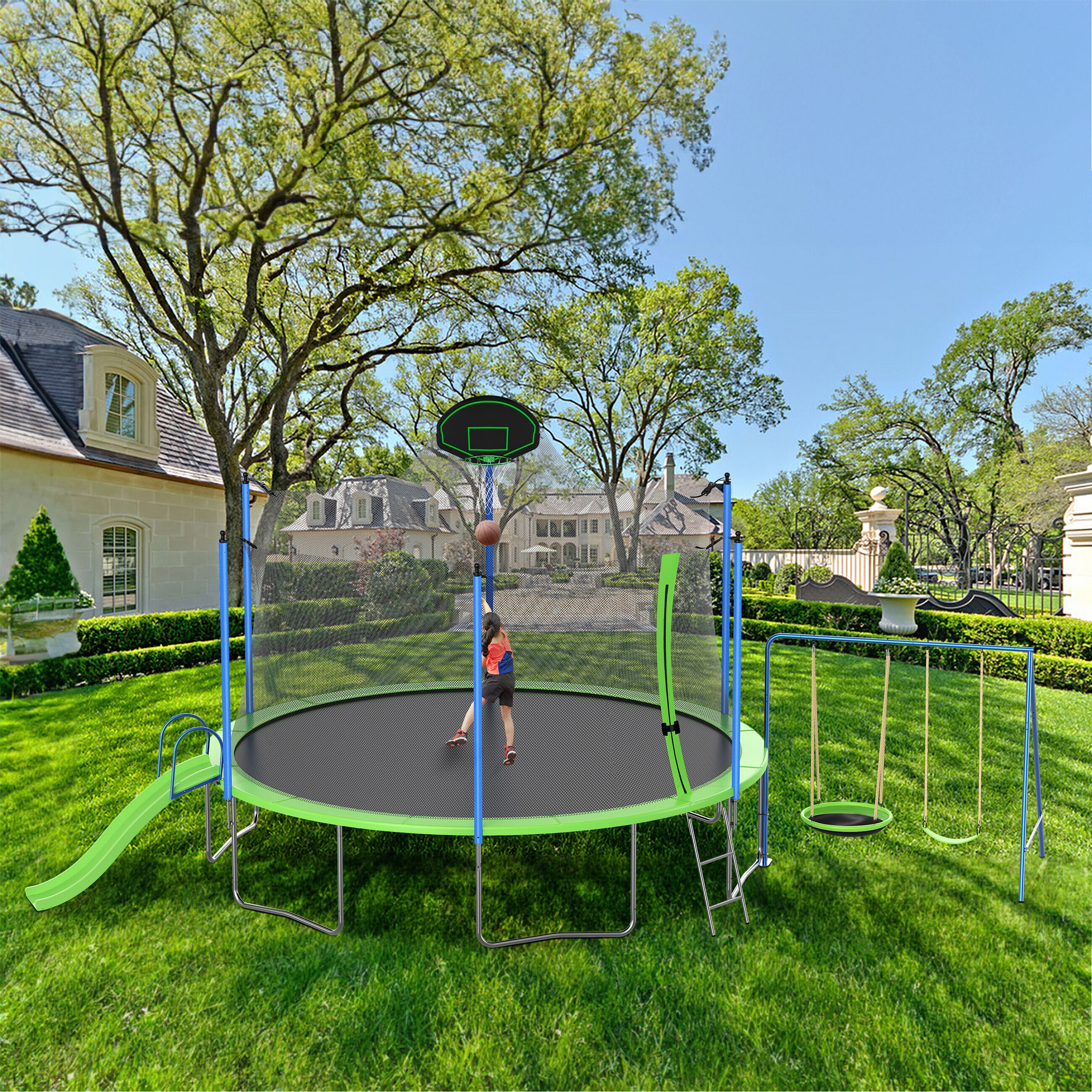 Damerin TRAA45 Trampolines 14-ft Round Fitness in Green