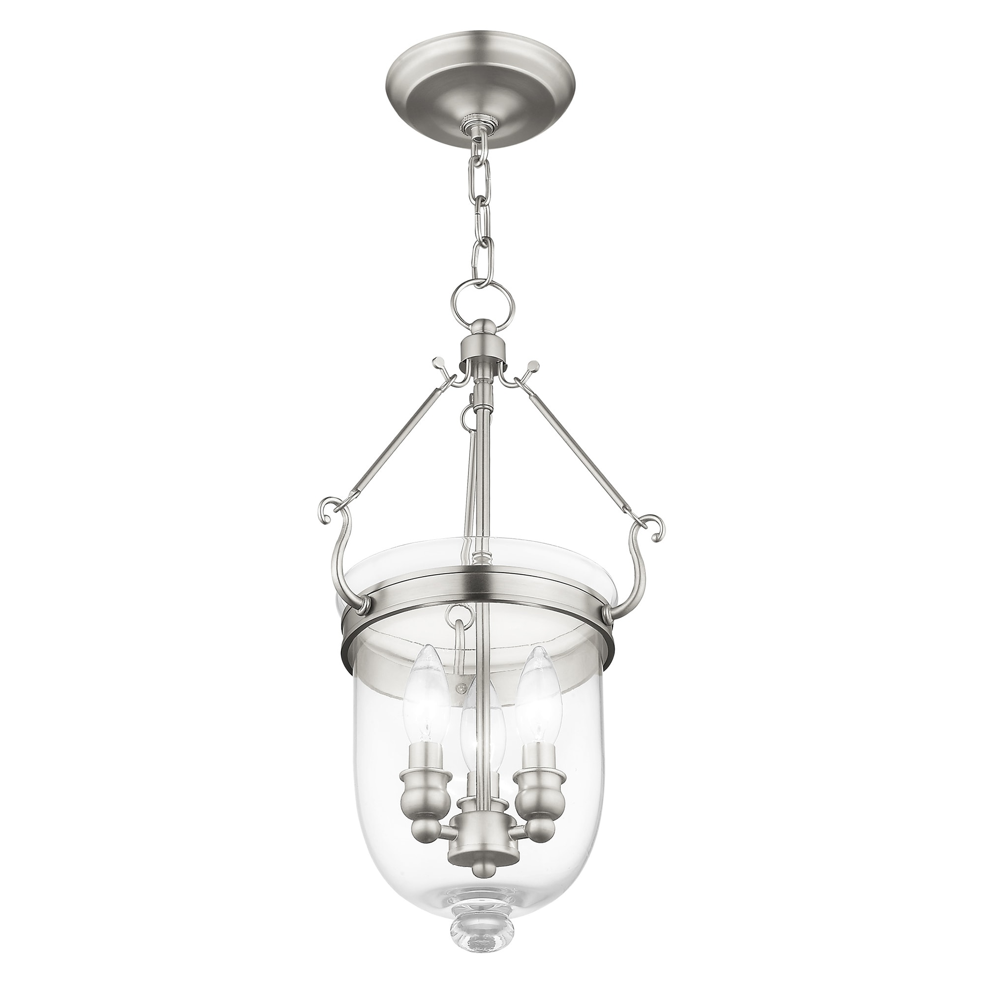Elegant Brushed Nickel 3-Light Indoor/Outdoor Glass Jar Chandelier